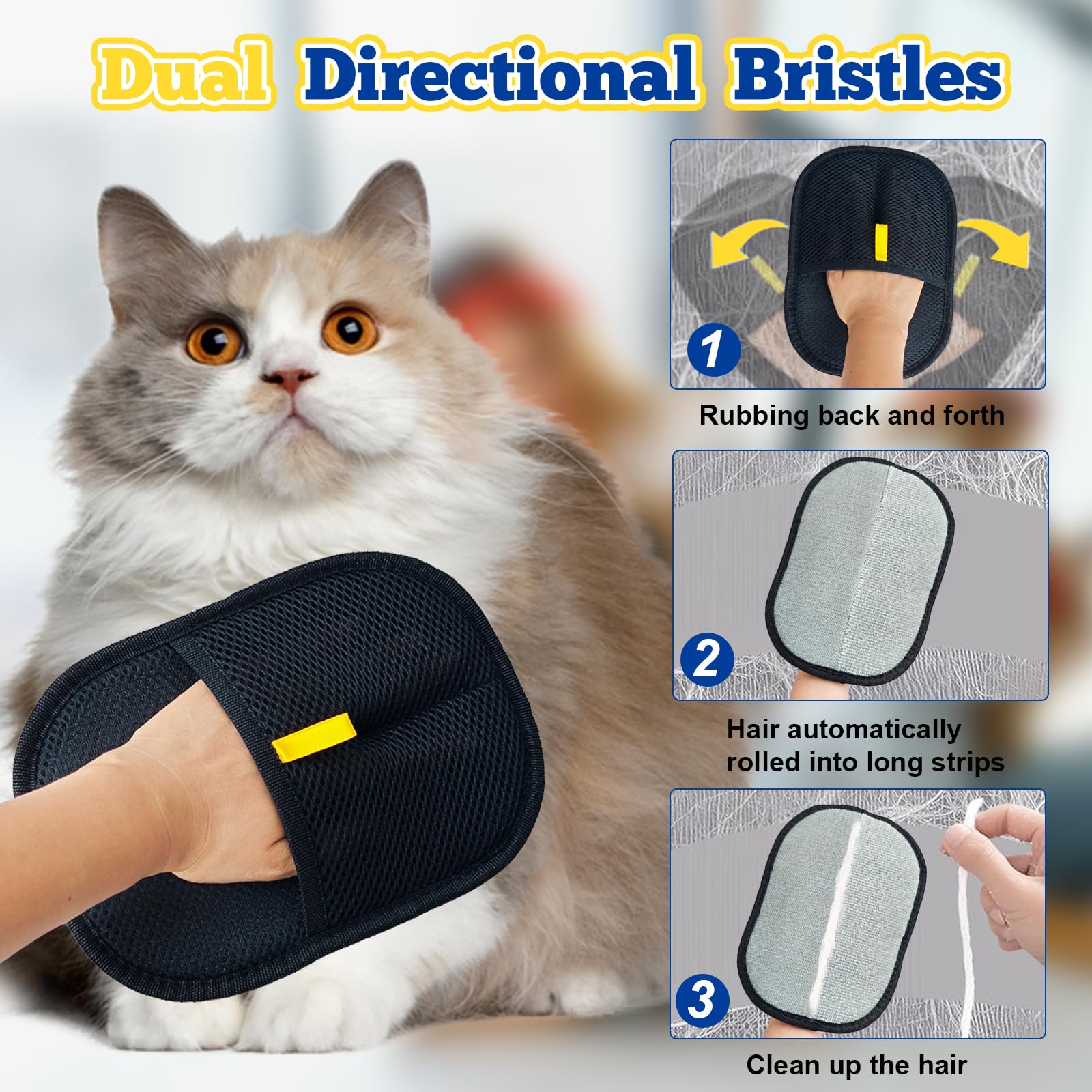 Moonlight Miles 2 Pack Pet Hair Removal Gloves,Double Sided Cat Grooming Glove,Static Removal Gloves For Dogs & Cats,Reusable Deshedding Pet Glove For Furniture,Bed,Carpet,Clothes,Sofa (Style1) - Image 3