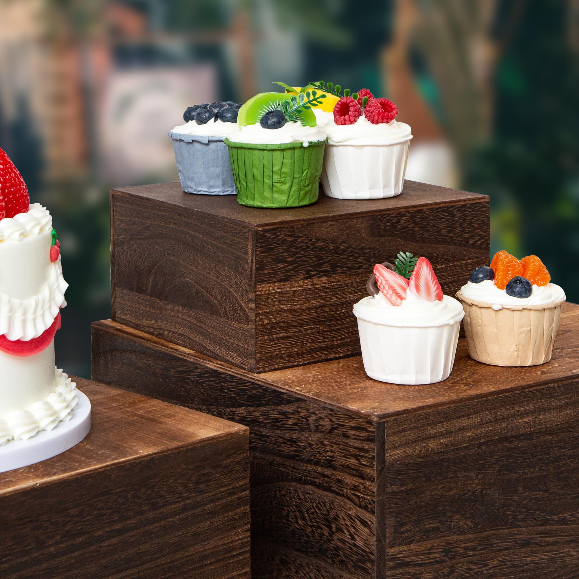 WEASATRY Lot De 4 Présentoirs à Gâteaux En Bois Blanc Antique