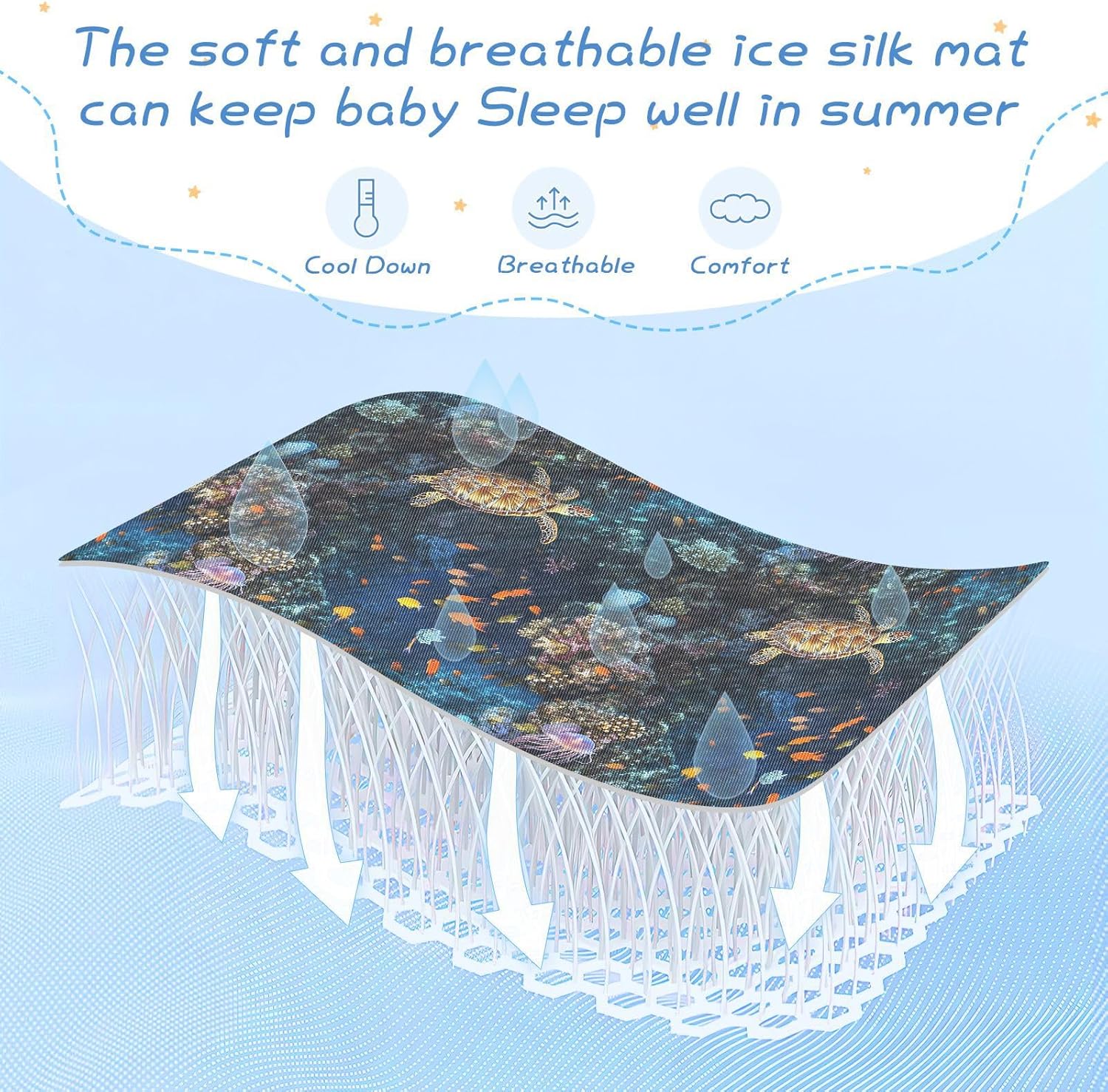 Cooling Baby Mattress pad Protector 28" x 52" Breathable Ocean Animal Turtle Pads for Bed Washable for Baby&Toddler