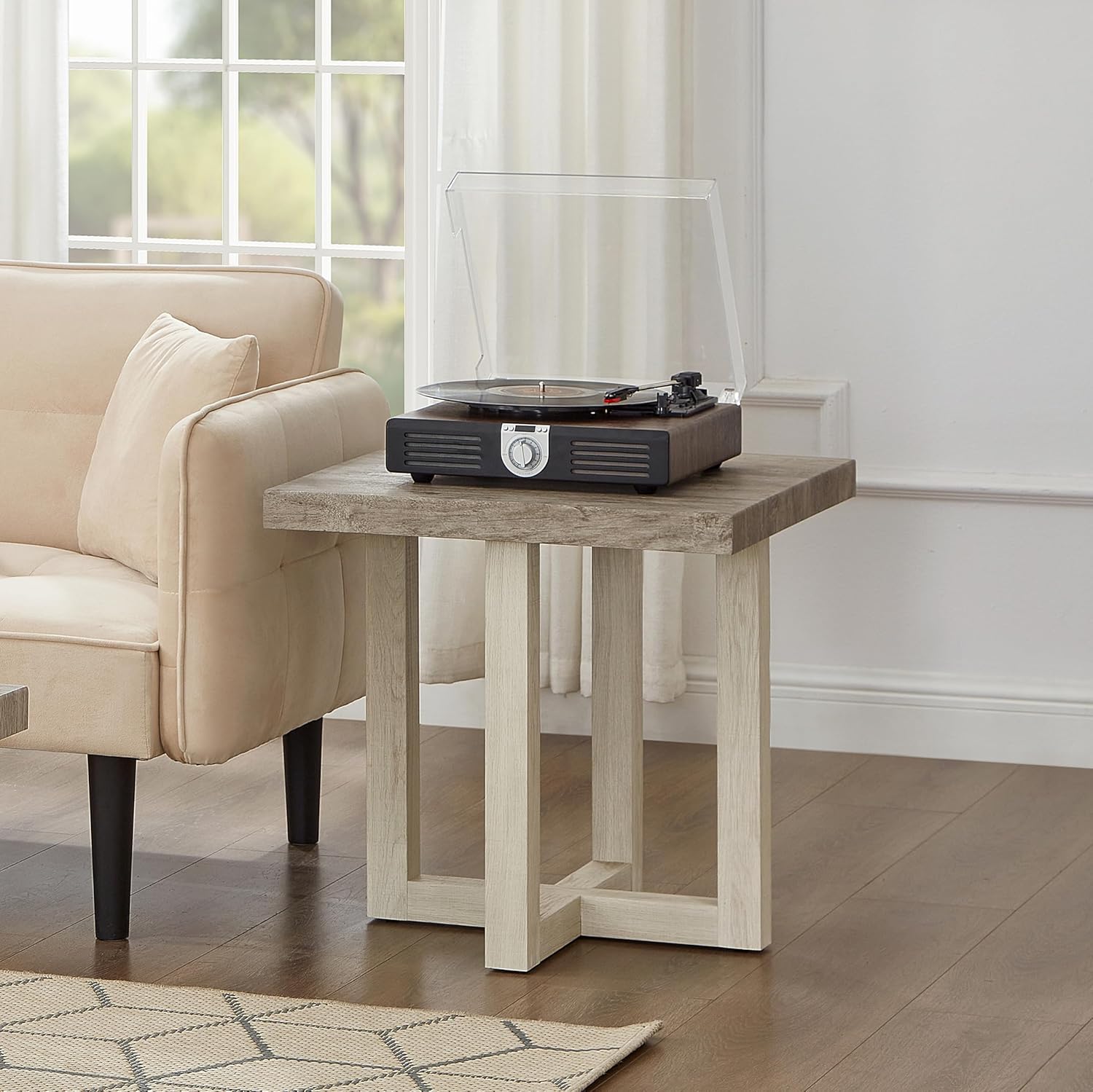 Roundhill Furniture Luno Contemporary End Table, Weathered Gray and Beige