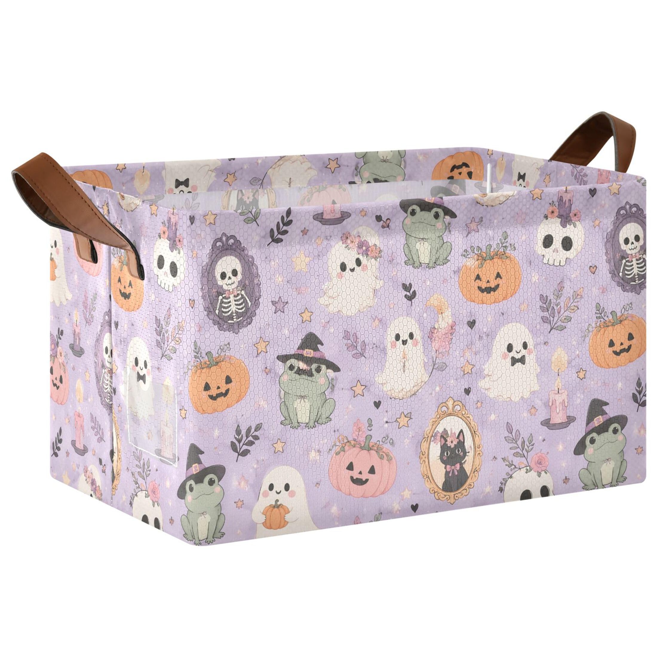 Kutsu Ghosts Skulls Frogs Foldable Storage Basket Collapsible Bin With Handles For Shelves