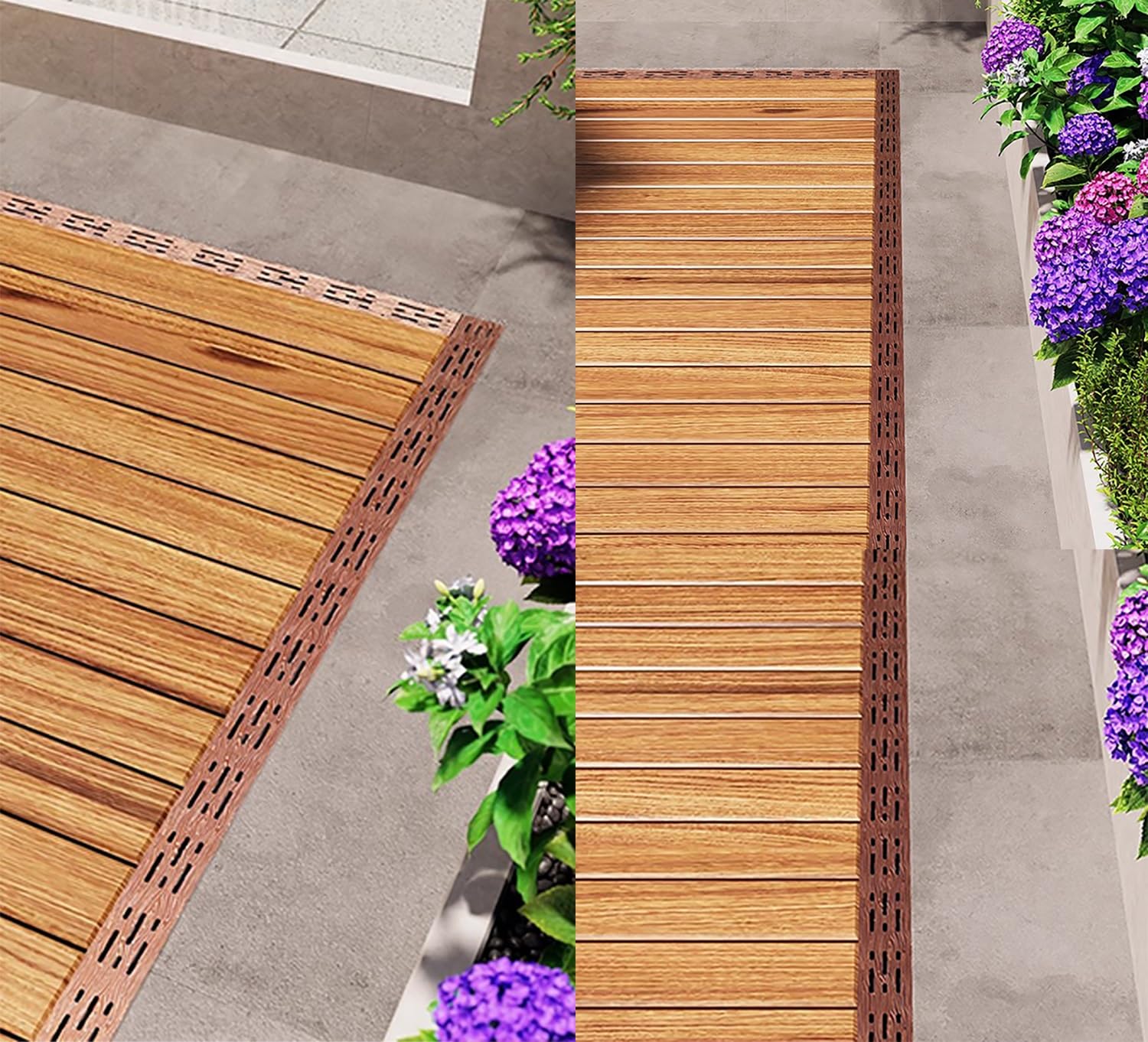 Canaletta Scolo Acqua Piovana Sistema di Drenaggio Fognario Lungo 50 cm, Canale di Scarico Sotterraneo Con Effetto Legno, Recinzione in Cemento per Cortile, Grondaia, Copertura del Fosso(50x10x4cm/19.