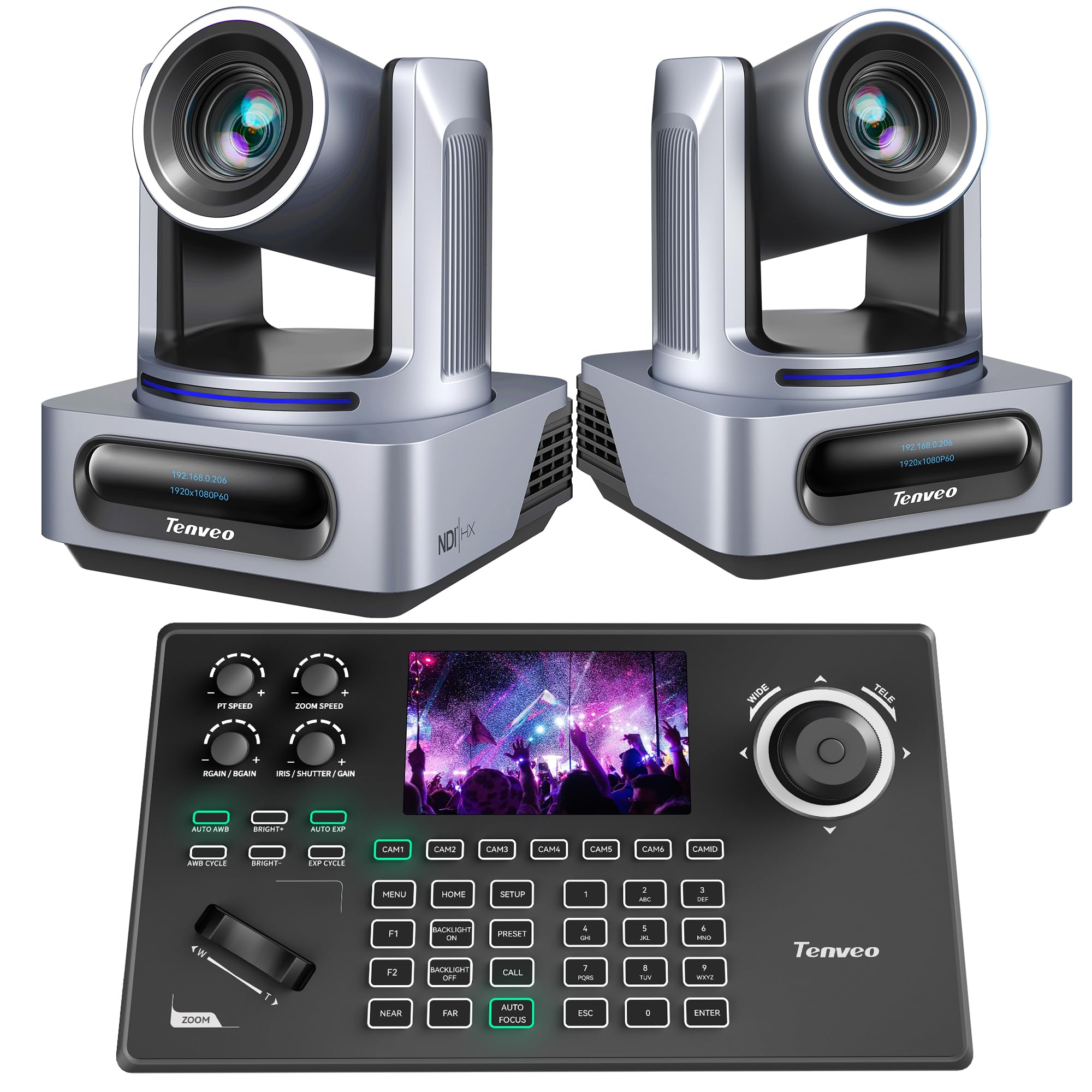 Tenveo Cámara PTZ con NDI（2PCS）+Controlador de Joystick de cámara PTZ