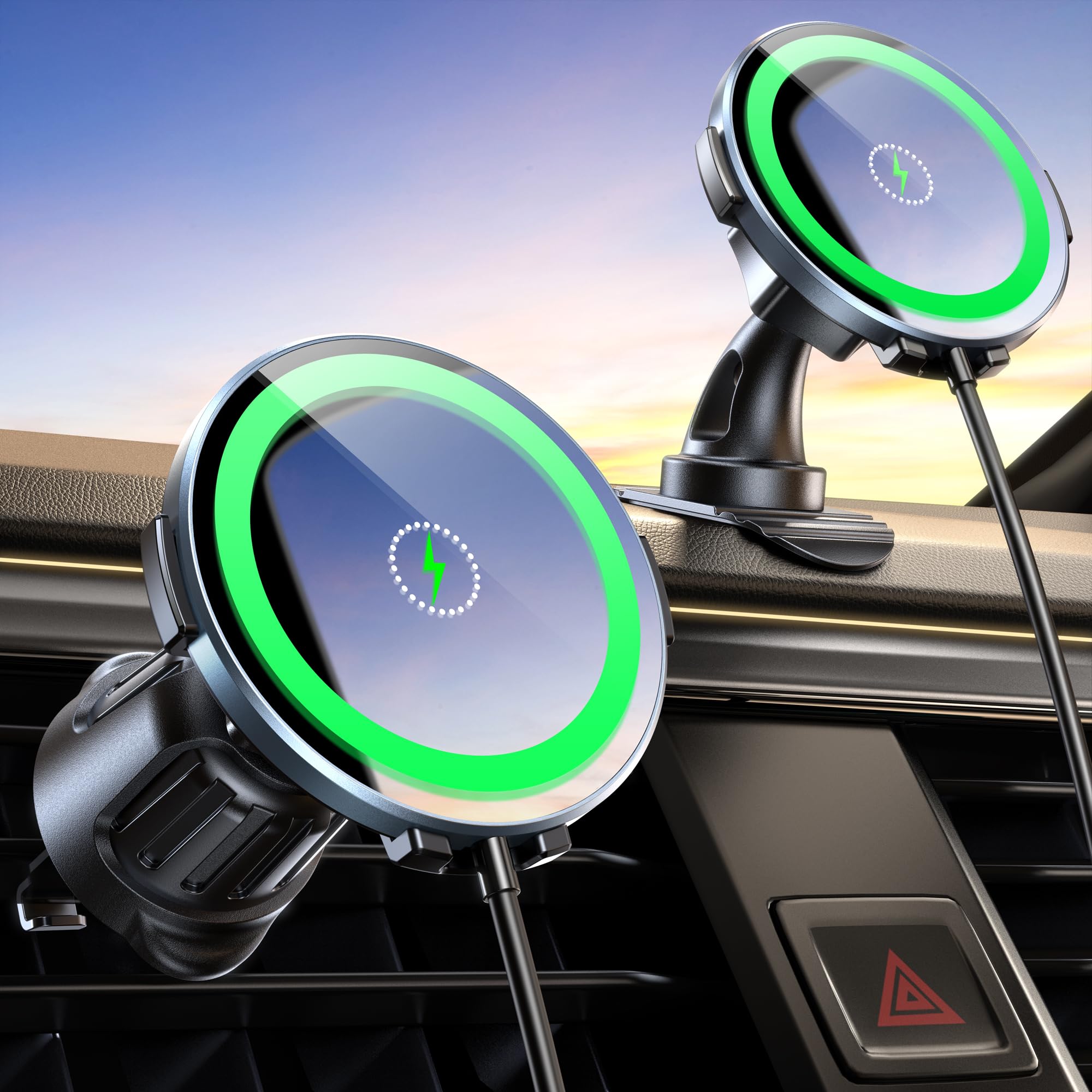 Hoonyer Magnetic Car Mount Charger,Magnetic car Phone Holder, Air Vent/Dashboard Magnetic Wireless Car Charger, 15W Fast Magnetic Car Charger for iPhone 16/15/14/13/12 Series, Fast Charging