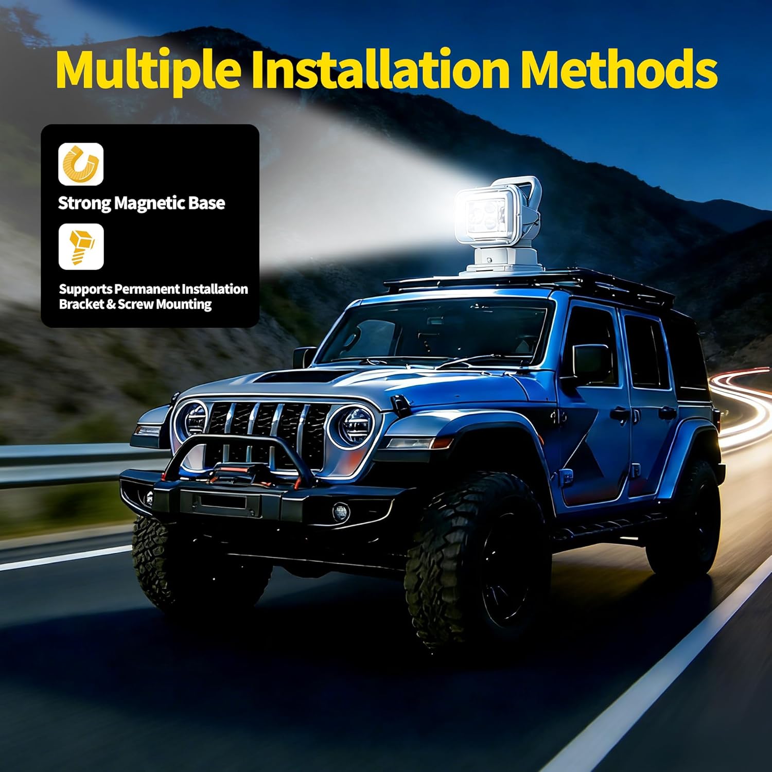 Remote Control Magnetic Truck Spotlight with Bolt-On Mount, Motorized 360° Rotating LED Vehicle Searchlight for Trucks SUV Pickup Boat, 12V/24V White