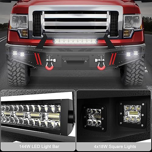 Miniatura 6 de Parachoques delantero compatible con Ford F-150 2009-2014, parachoques negro texturizado para camioneta F150 con placa de cabrestante, luces,