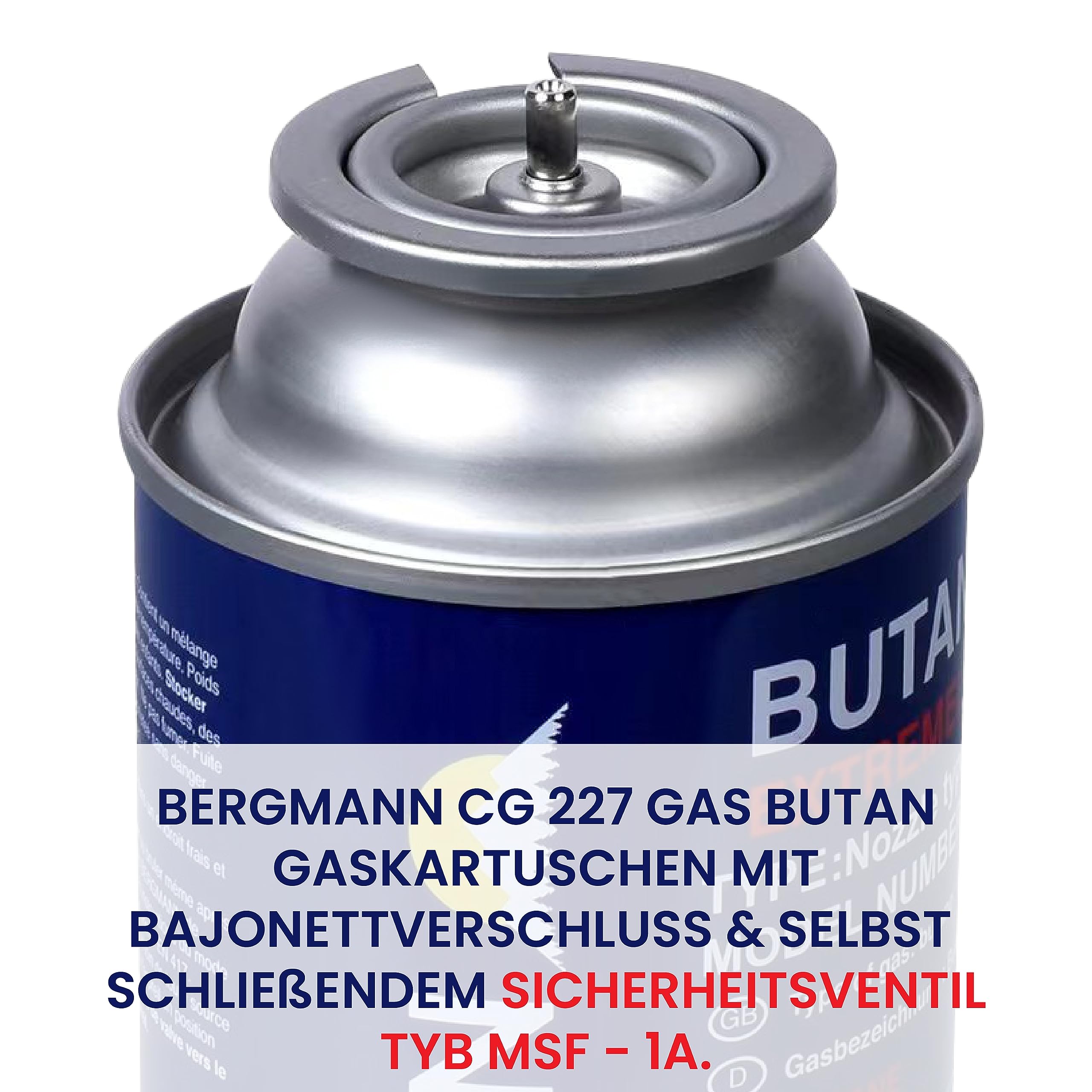 Bergmann Gaskartuschen 227g ideal für Gaskocher, Gasheizung, Gasbrenner I Butan Gaskartusche Typ MFS – 1A I Campingkocher Bunsenbrenner Gaskocher (24 Kartuschen)