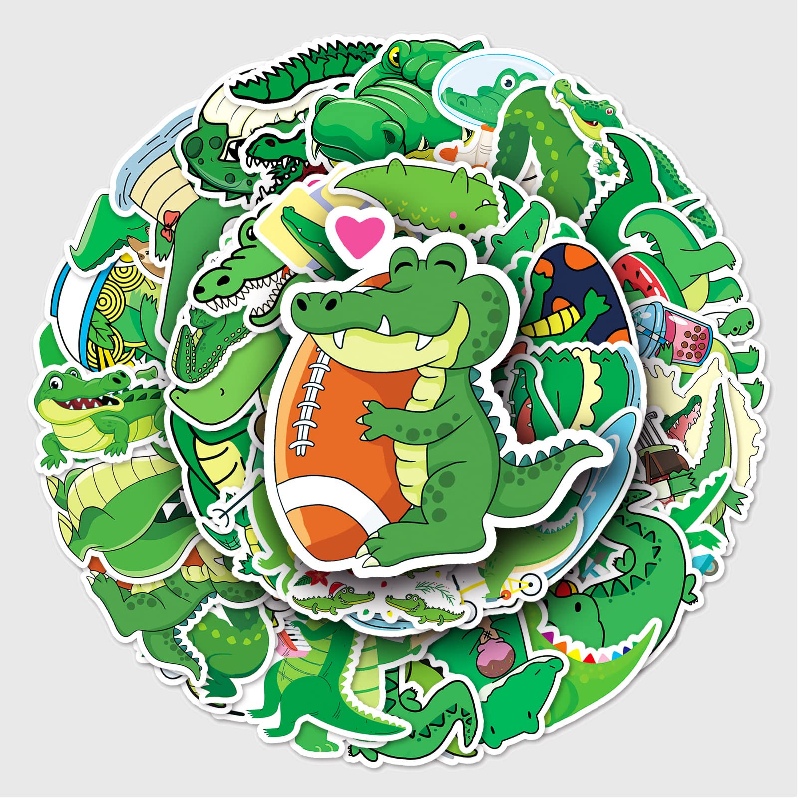 50Pcs Crocodile Stickers Laptop Car Scrapbook Phone Skateboard Suitcase Luggage Bike Cute Animal Stickers Vinyl Waterproof Aesthetic Personalised Stickers for Teens Boys Girls Adults Children