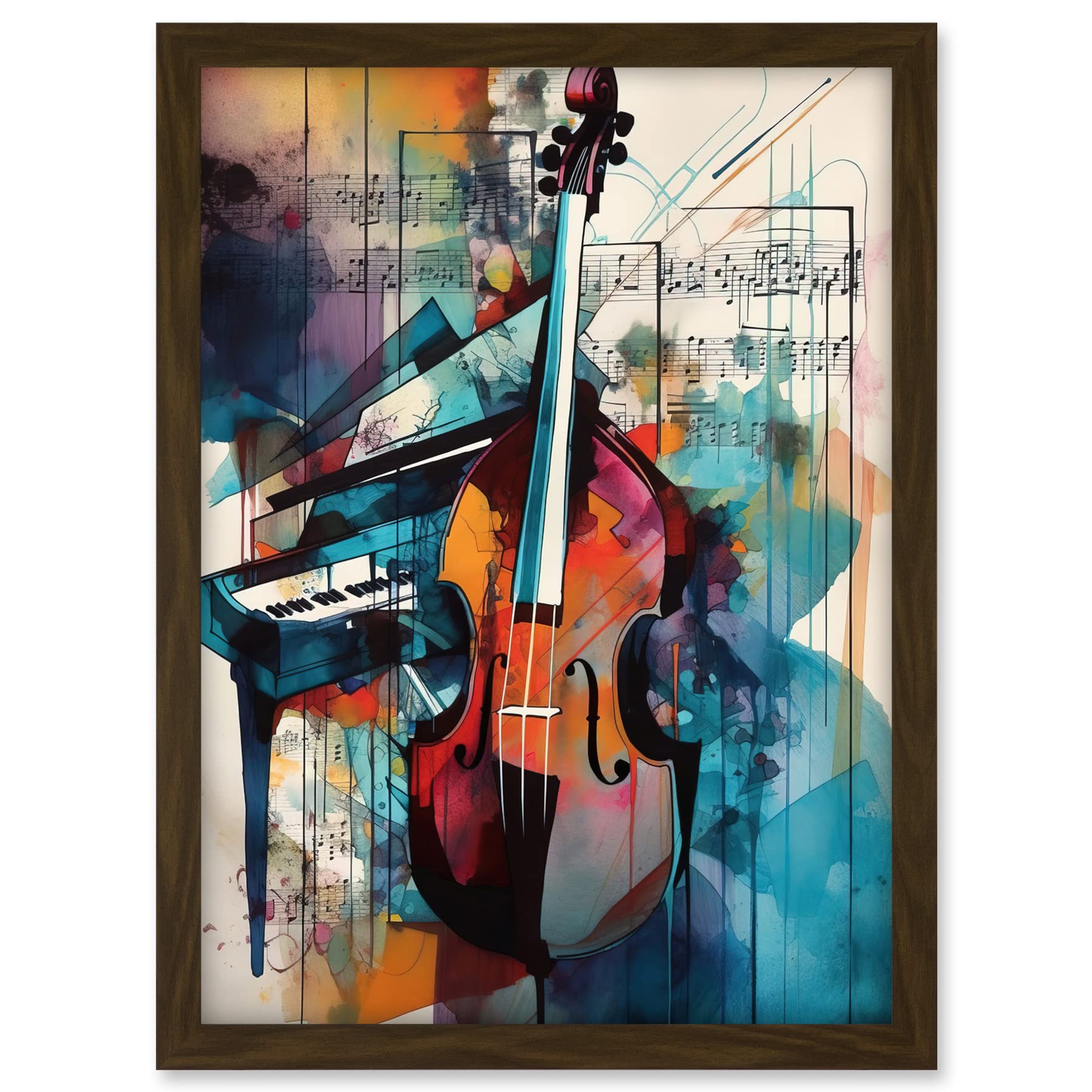 Artery8 Violin and Piano Classical Music Note Melody Concerto Abstract Modern Watercolour Painting Artwork Framed A3 Wall Art Print