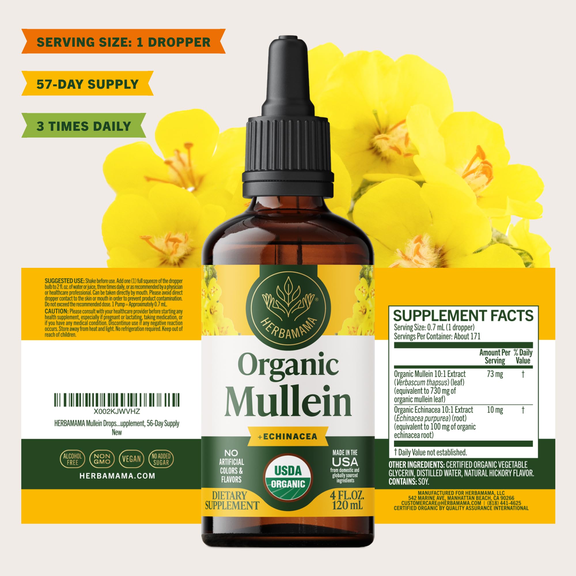 HERBAMAMA USDA Organic Mullein Drops for Lungs - Lung Cleanse - 4 oz — Amazon image 8
