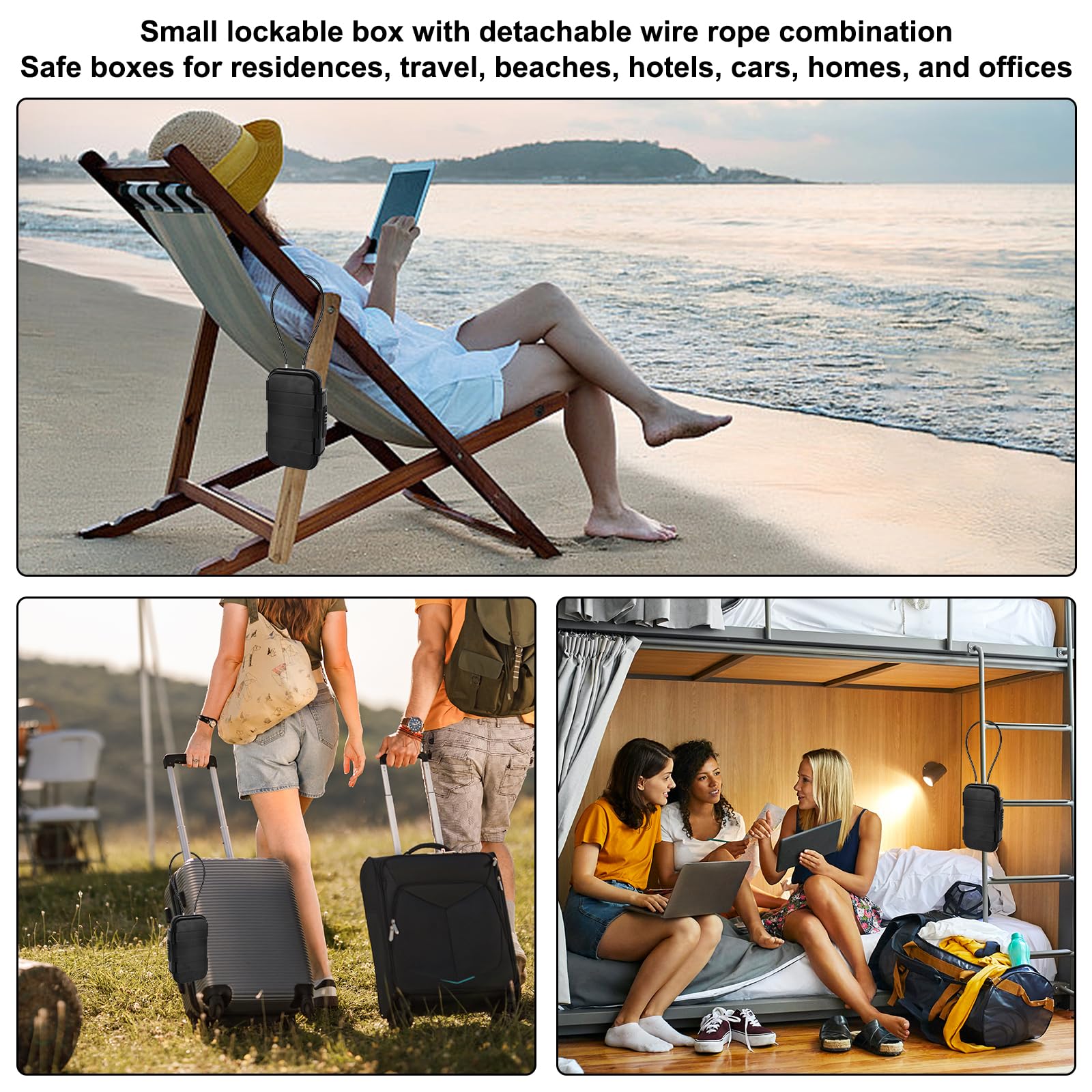 Coffre-Fort Portable Étanché VEGOATY – Mot De Passe 4 Chiffres, Câble Acier Amovible – Idéal Plage, Camping, Voyage, Voiture, Bureau