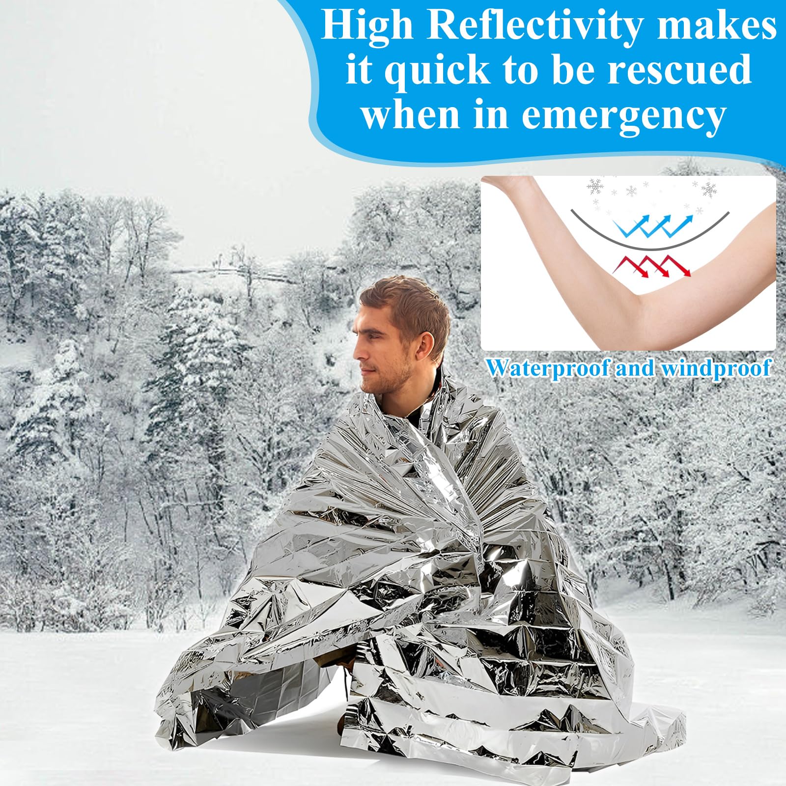 YOUNTHYE Paquete de 40 mantas de emergencia, 130 x 210 cm, manta de supervivencia empaquetada individualmente, mantas térmicas reflectantes de aluminio, para exteriores, supervivencia, senderismo