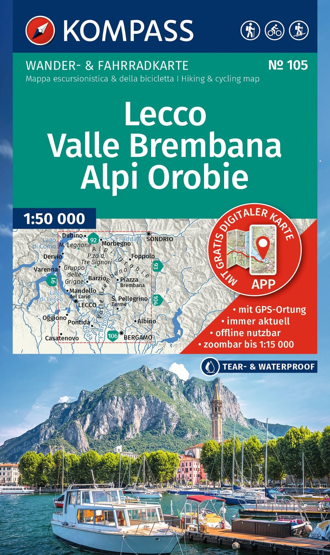 105 lecco - valle brembana alpi orobie: Wander- und Fahrradkarte in einem - inklusive Offline-Verwendung in der KOMPASS-App. Wander-& Radwege. Skitouren. Langlaufen. Reiten.