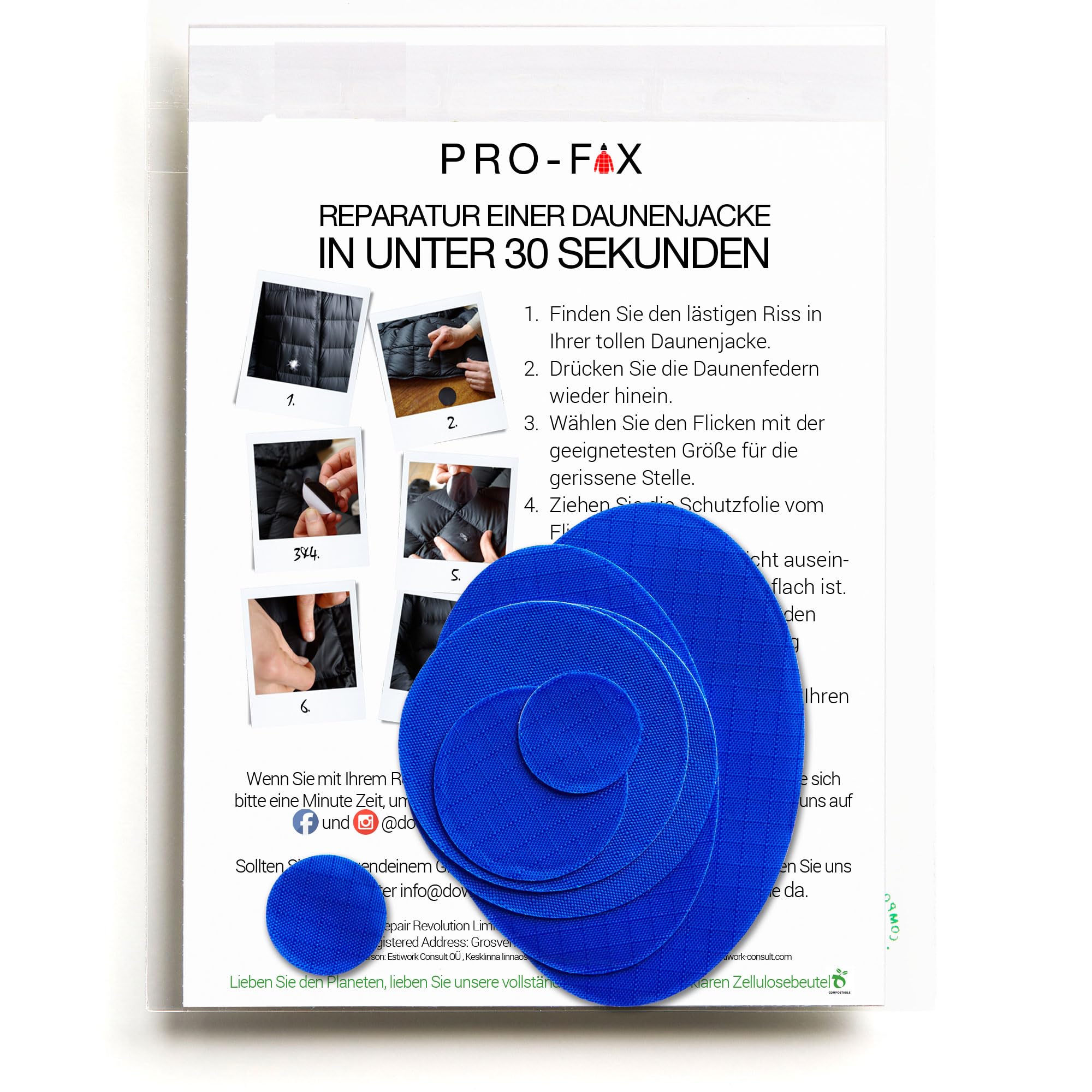 Pro Fix - Toppe Per Riparazione, Facili Da Usare, Pre-Tagliate, Autoadesive, Morbide, Impermeabili, Resistenti Agli Strappi Per Fissare Fori Nei Vestiti, Piumini, Attrezzi Da Esterno (Blu Reale)-image