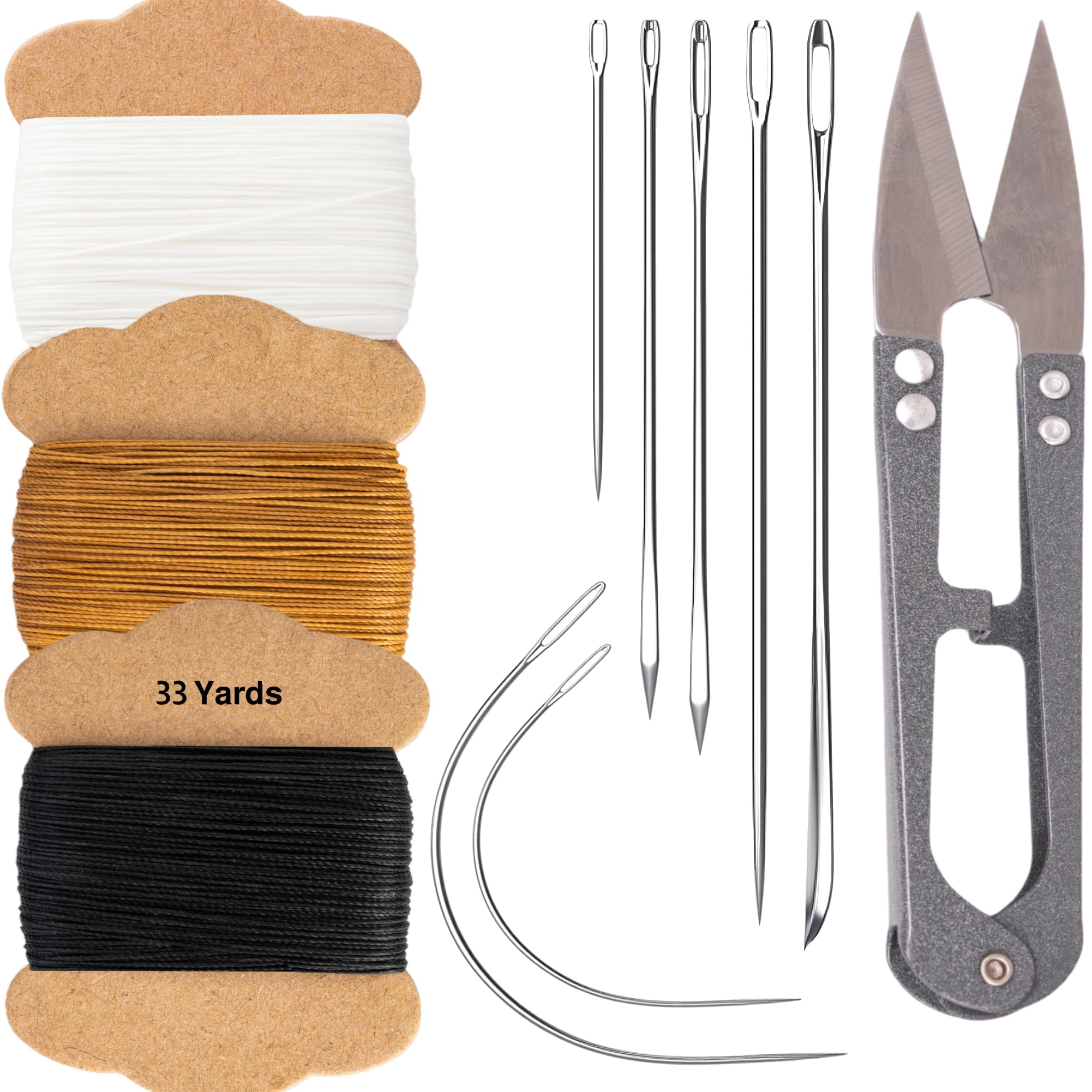 Upholstery Repair Kit Bonded Round Waxed Thread Set with Heavy Duty Sewing Needles Leather Sewing Kit with Strong