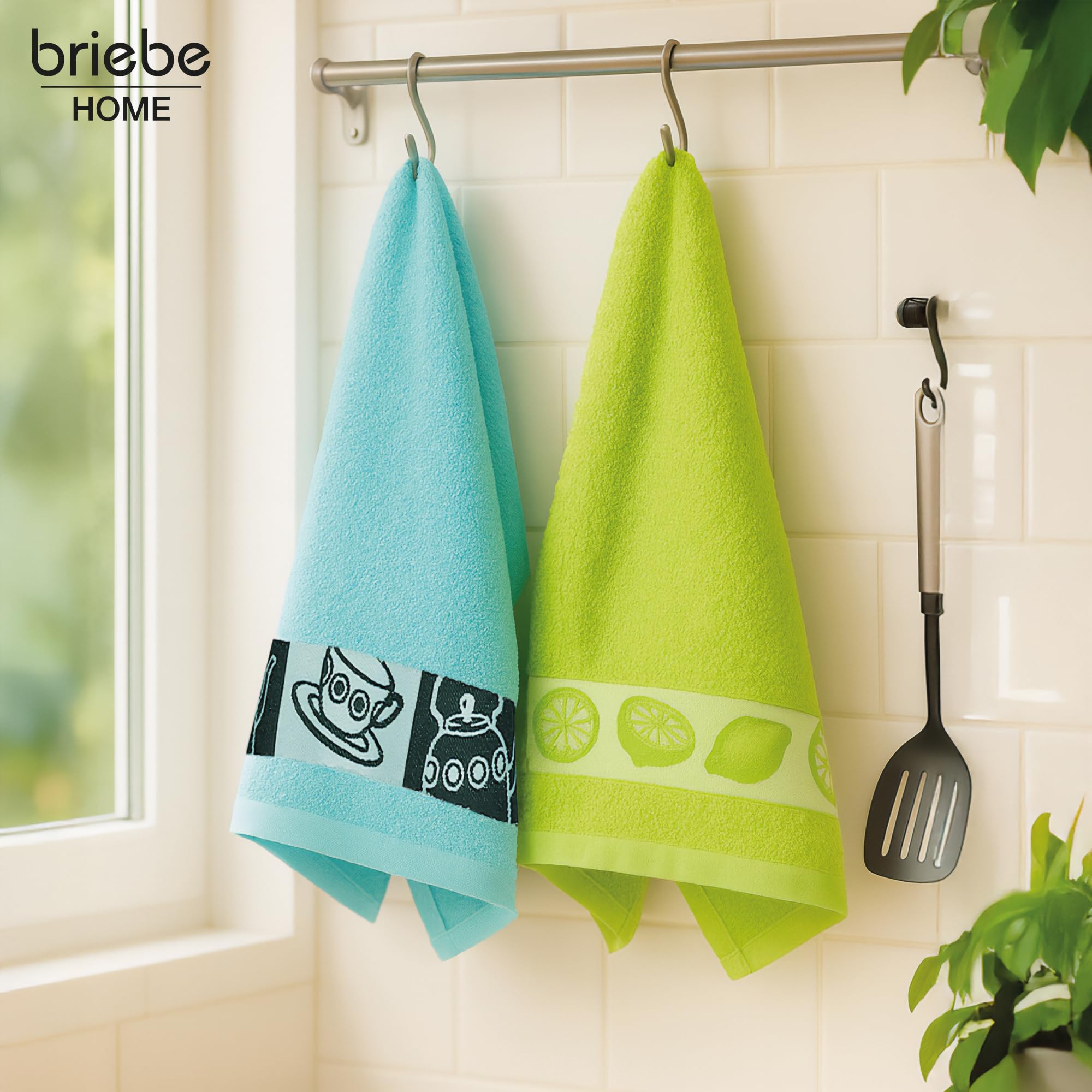 briebe Home 12 Ściereczek Kuchennych Frotte 100% bawełna, 50x45cm, Wykonane w Portugalii, Wielokolorowe z Haftowanym Wzorem, Komplet Miękkich Ściereczek