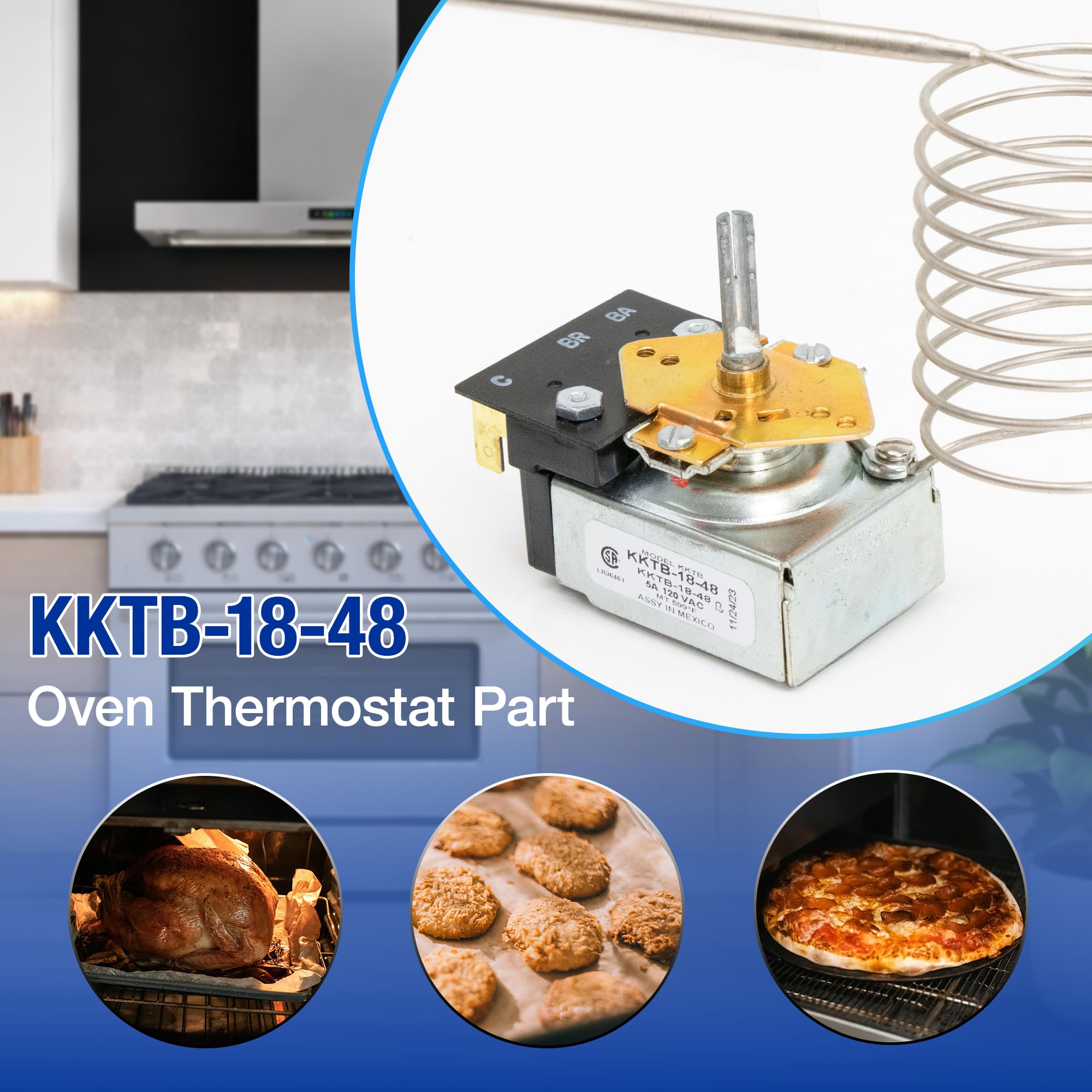 Robertshaw KKTB-18-48 - Termóstato de estufa de 5 A, 120 VCA temperatura máxima 700 °F para estufas Awoco y otras estufas de gas