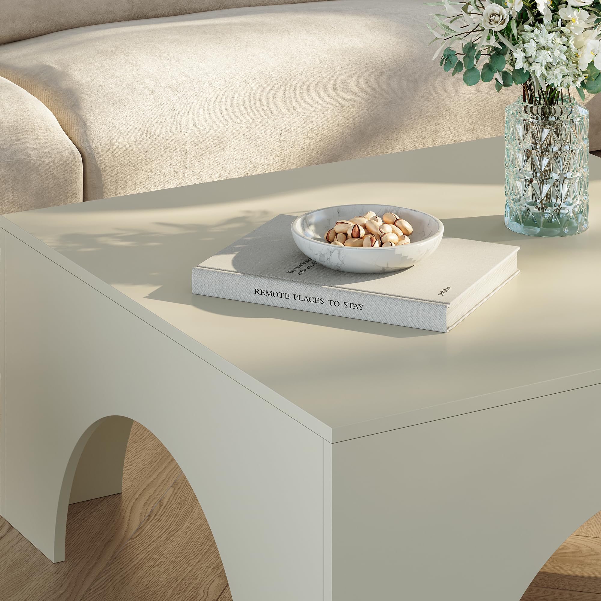 [en.casa] Tavolino da Salotto con Piano Quadrato Tavolo Basso Centrale da Caffè con Struttura ad Archi 80 x 80 x 37 cm per Soggiorno Studio - Colore Sabbia