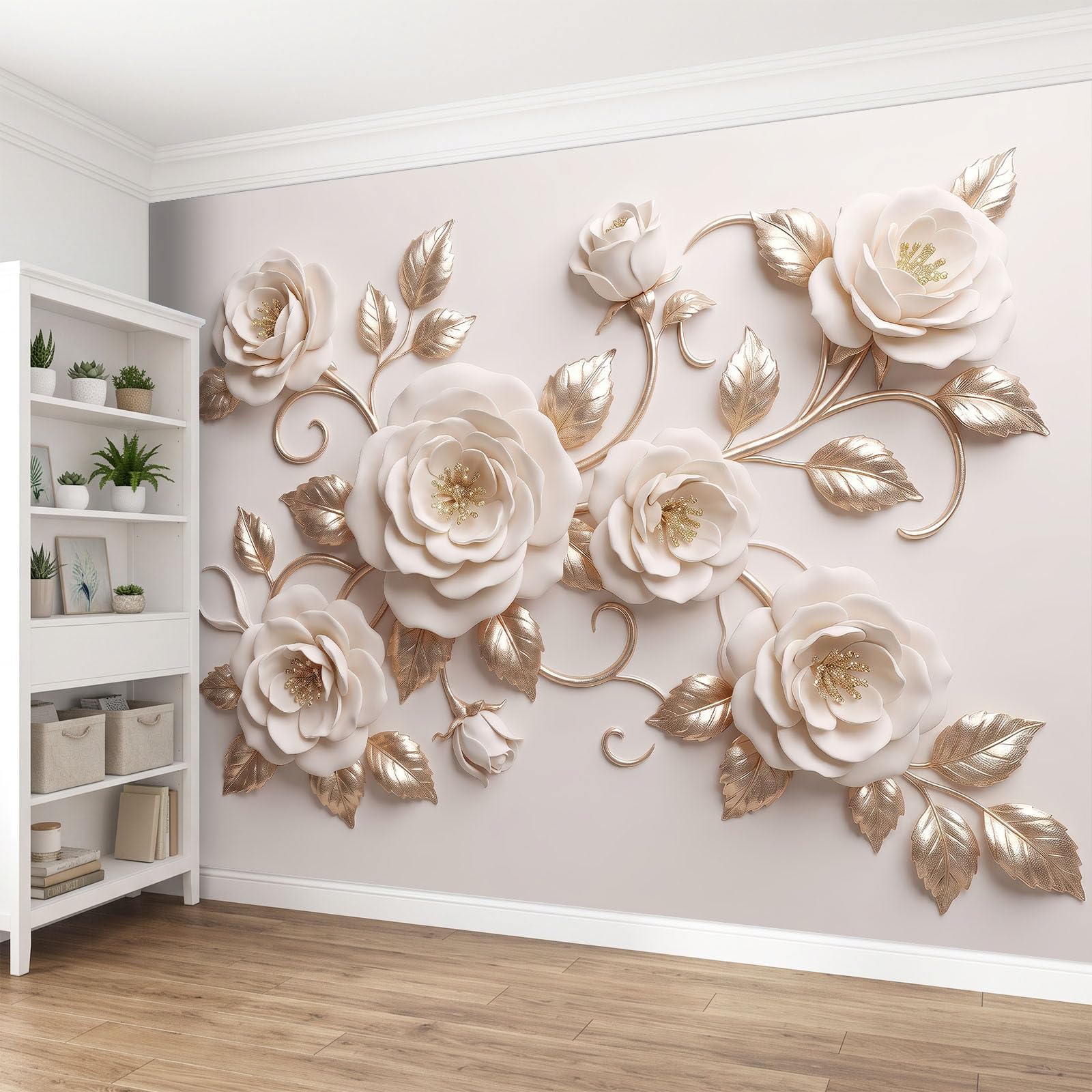 Rosa Hojas Doradas Vid Papel pintado Foto