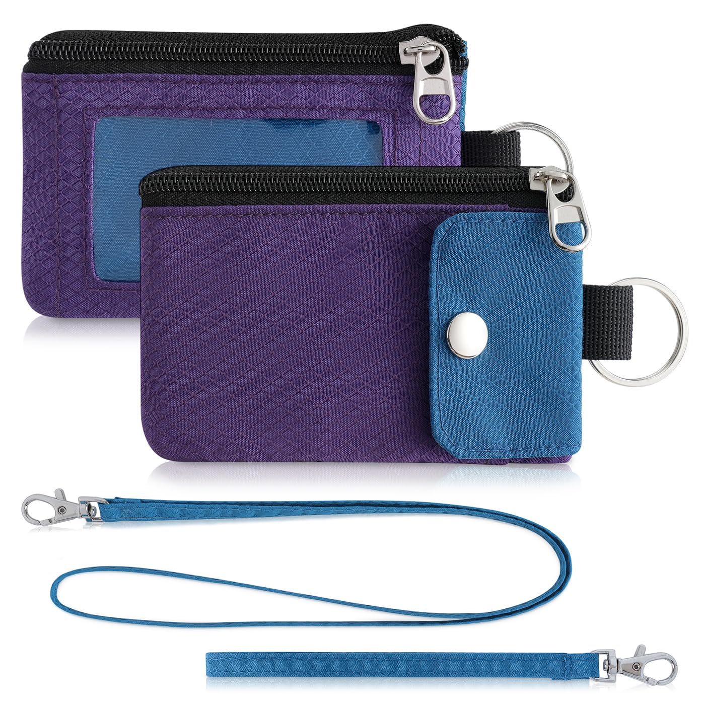 Artpaxy Minimalist Wallet For Mens Womens, Keychain RFID Blocking Zipper Small Wallet with ID Window 2 Lanyards,Water Resistant Travel Cash Card Coin