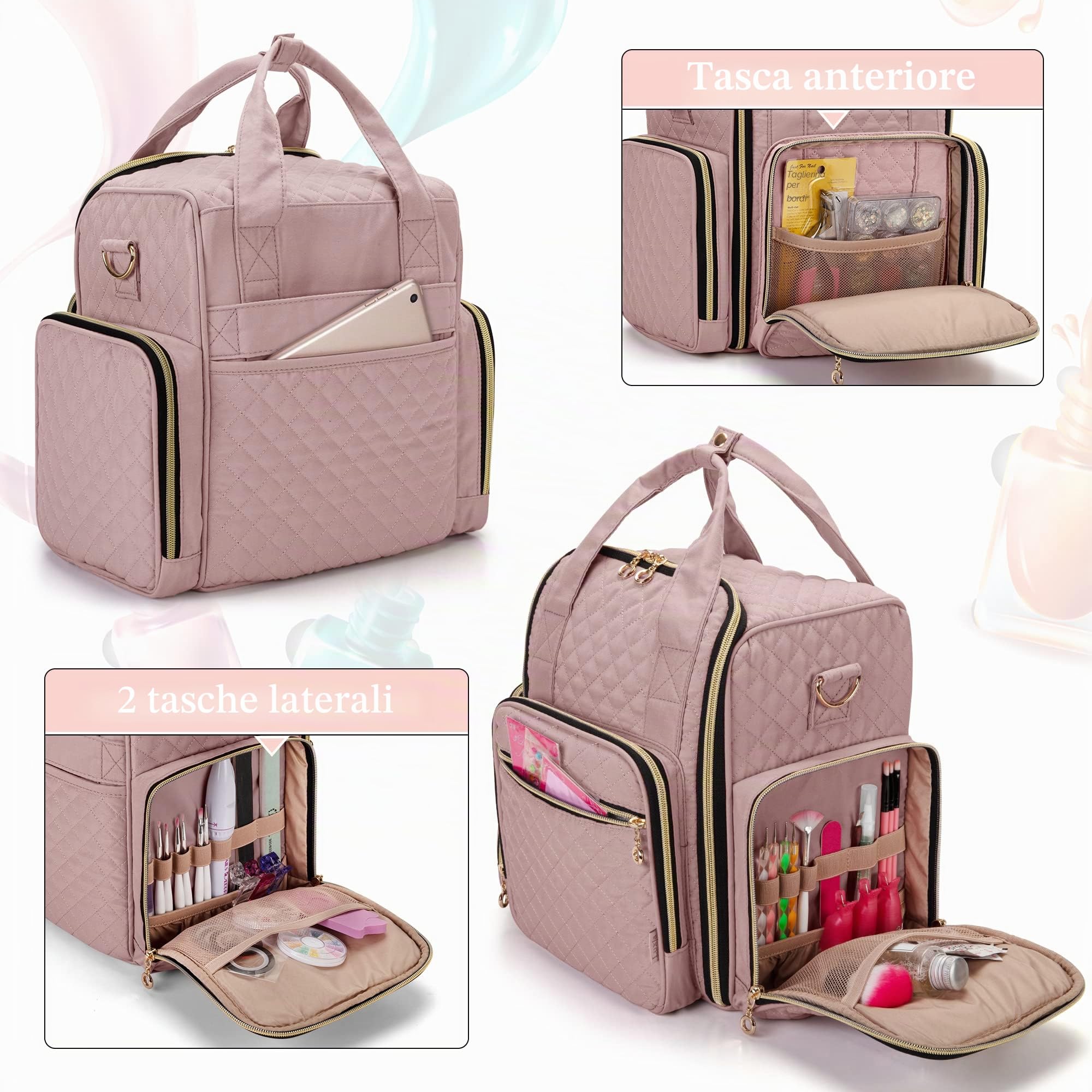 Luxja Borsa da Viaggio per Smalti per Unghie per 72 Bottiglie (Solo Borsa) | Organizer Smalti per Unghie, Custodia Porta Smalti per Unghie con 3 Sacchetti Rimovibili, Rosa Pallida