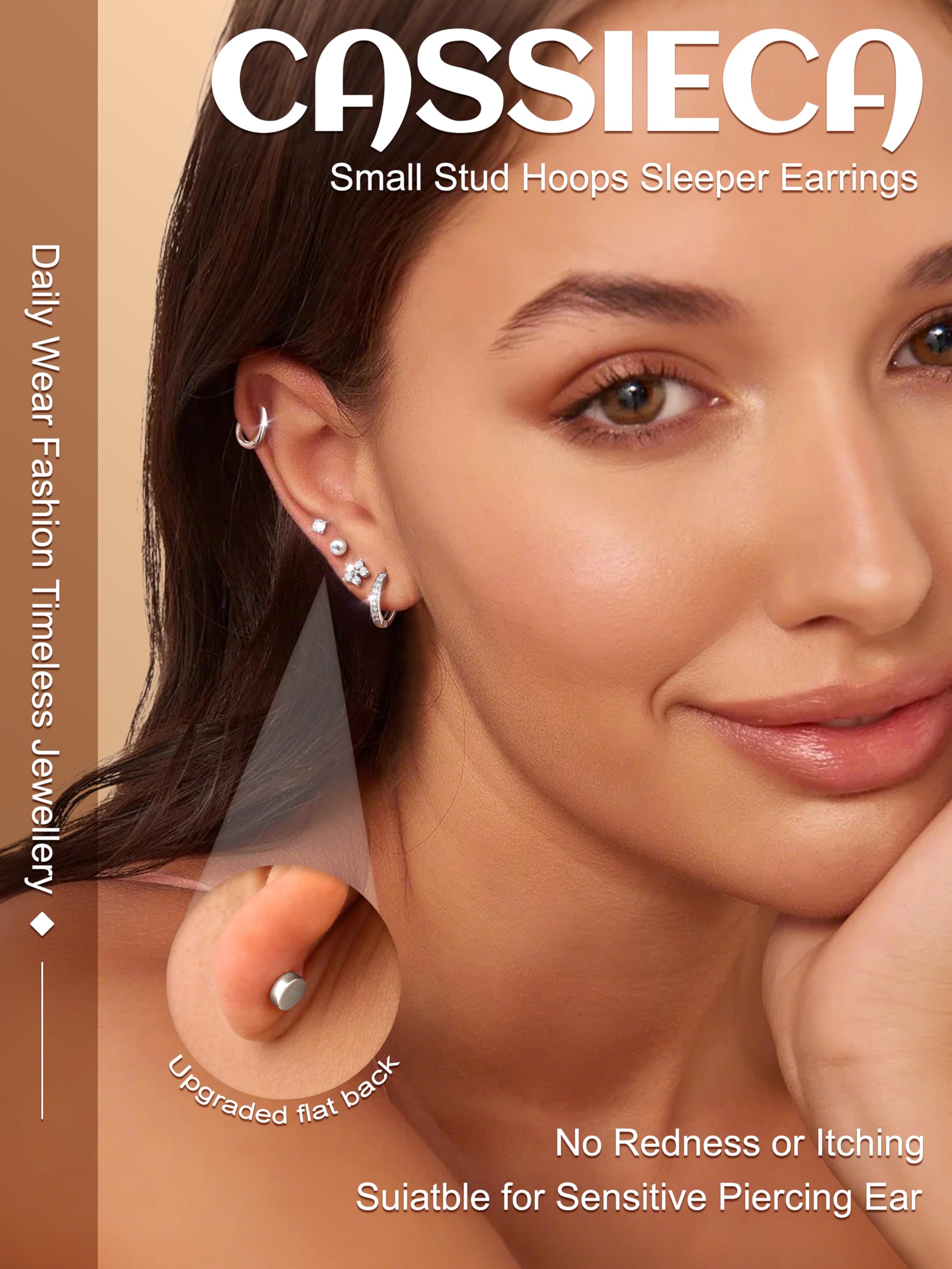 CASSIECA 12 Paia Orecchini Donna Orecchini Acciaio Chirurgico Piercing Orecchio a Cerchio Argento Piercing Helix Trago Conch Piercings Ipoallergenica Multi Piercings Orecchio