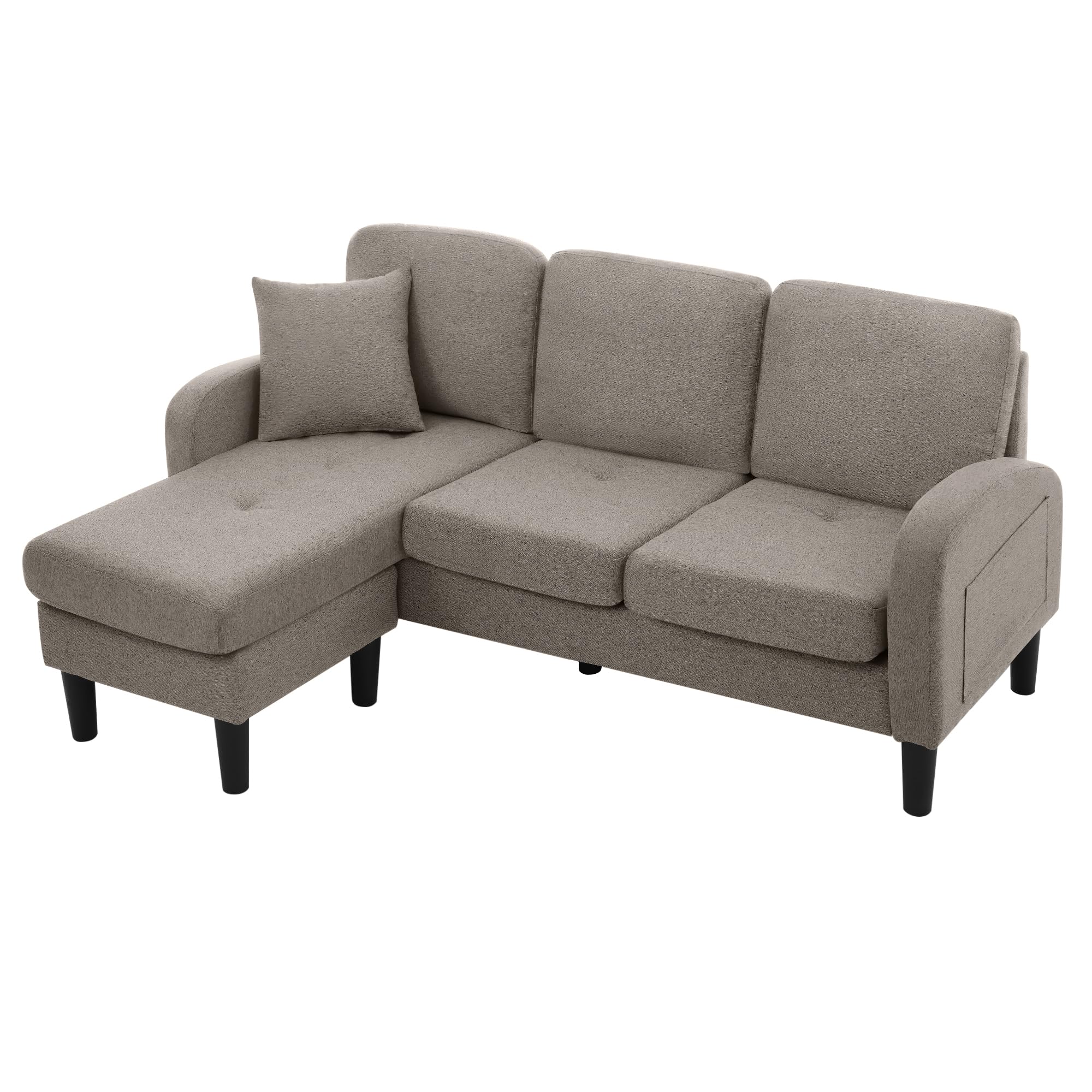 SUKY Sofá esquinero en forma de L con chaise longue, 166 x 118 x 77 cm, sofá de 3 plazas, tela de lino de algodón transpirable, patas de plástico, diseño modular, ideal para sala de estar (gris oscuro