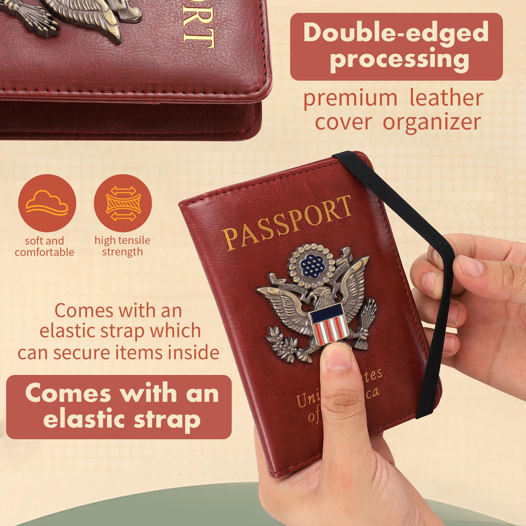 Funda para pasaporte, cartera de viaje con bloqueo RFID, carteras para pasaporte, organización de pasaporte familiar, funda personalizada para hombres y mujeres, imprescindible de viaje, Negro -, 5