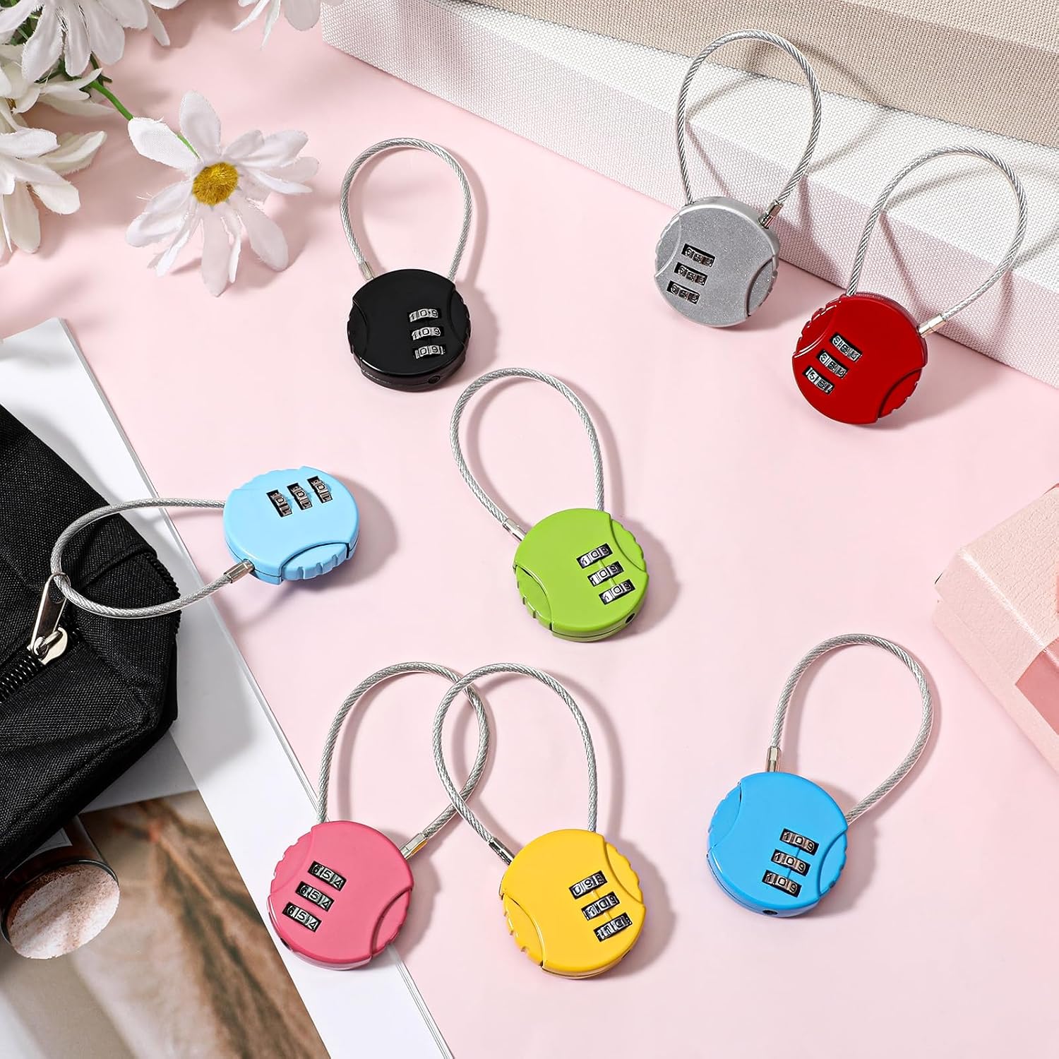16 Pack Mini Combination Wire Lock 3 Digit Combination Lock | Wire Rope Combination Padlock Cable Padlock Outdoor Waterproof Resettable Lock for Luggage Gym Locker Jewelry Box Backpack