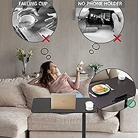 Vista 4 de ETHU Mesa de cama con elevador hidráulico, mesa de cama ajustable de altura de 27.1 a 34.2 pulgadas con ruedas bloqueables, mesa de grano de madera