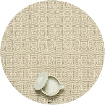 Martha by Martha Stewart | Chilewich Boxwood Placemats in Wheat - Set of 4 - Easy Care Woven Tabletop Textiles - Indoor/Outdoor - 15" Round