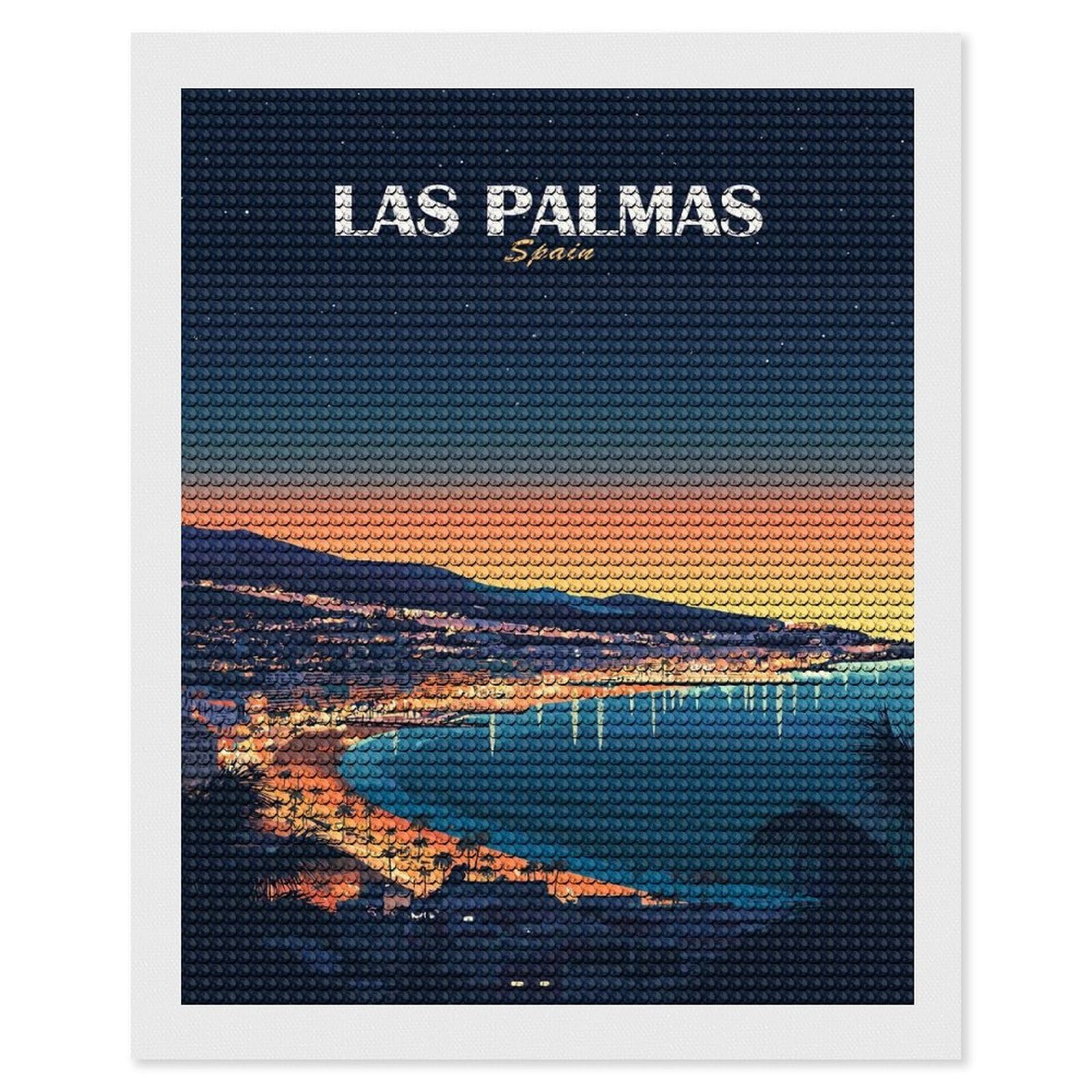 Junmoney Las Palmas, Spain Travel Diamond Painting Canvas Set 16"x20", for Adults, Sparkling Round Gems, Thoughtful Handmade Gift, Modern Decor
