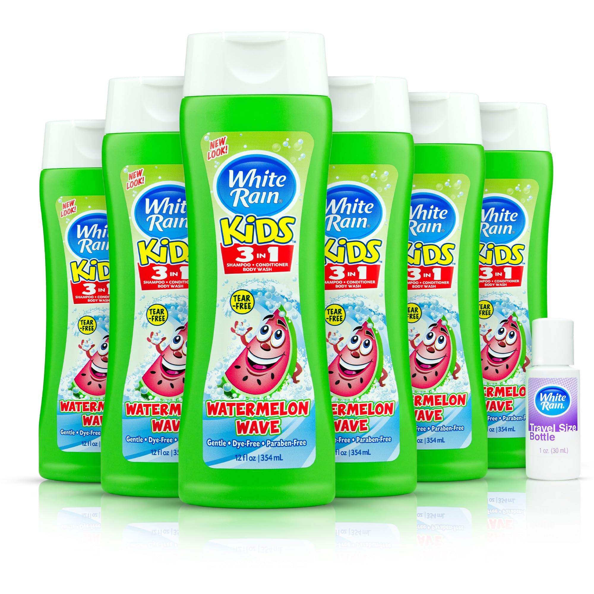 White Rain Kids 3 in 1 Watermelon Wave Pack of 6 - Kids' Shampoo, Conditioner, and Body Wash - Kids Tear Free Shampoo - Dye Free Kids 3 in 1 Body Wash and Shampoo - 12oz Each