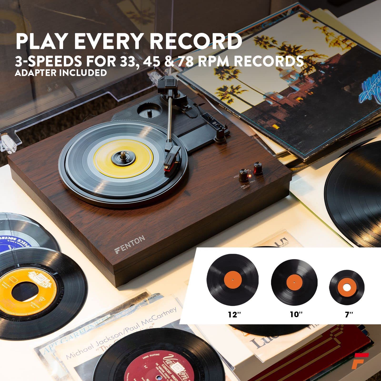 Giradischi retrò con Bluetooth e altoparlanti - Fenton RP165D - Puntina inclusa - Legno marrone scuro (102.155)