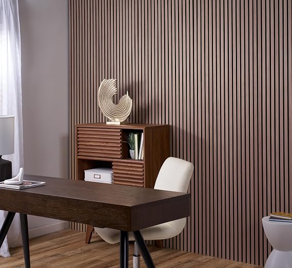ZETY HOME Acoustic Wood Wall Panels, Slat 4-Pack, 94.5 in, Walnut