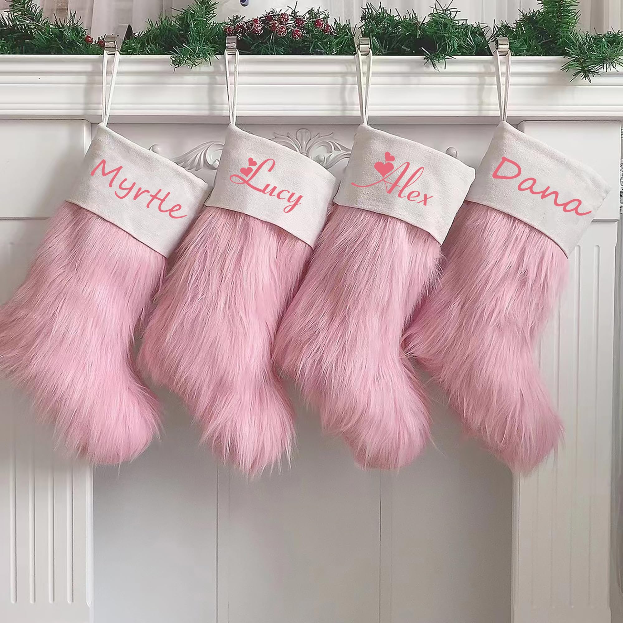 Calza Natalizia in Finta Pelliccia Rosa con Nome Personalizzato Decorazioni Natalizie Calzini da Appendere Ornamenti Camino Decorazioni Ornamenti