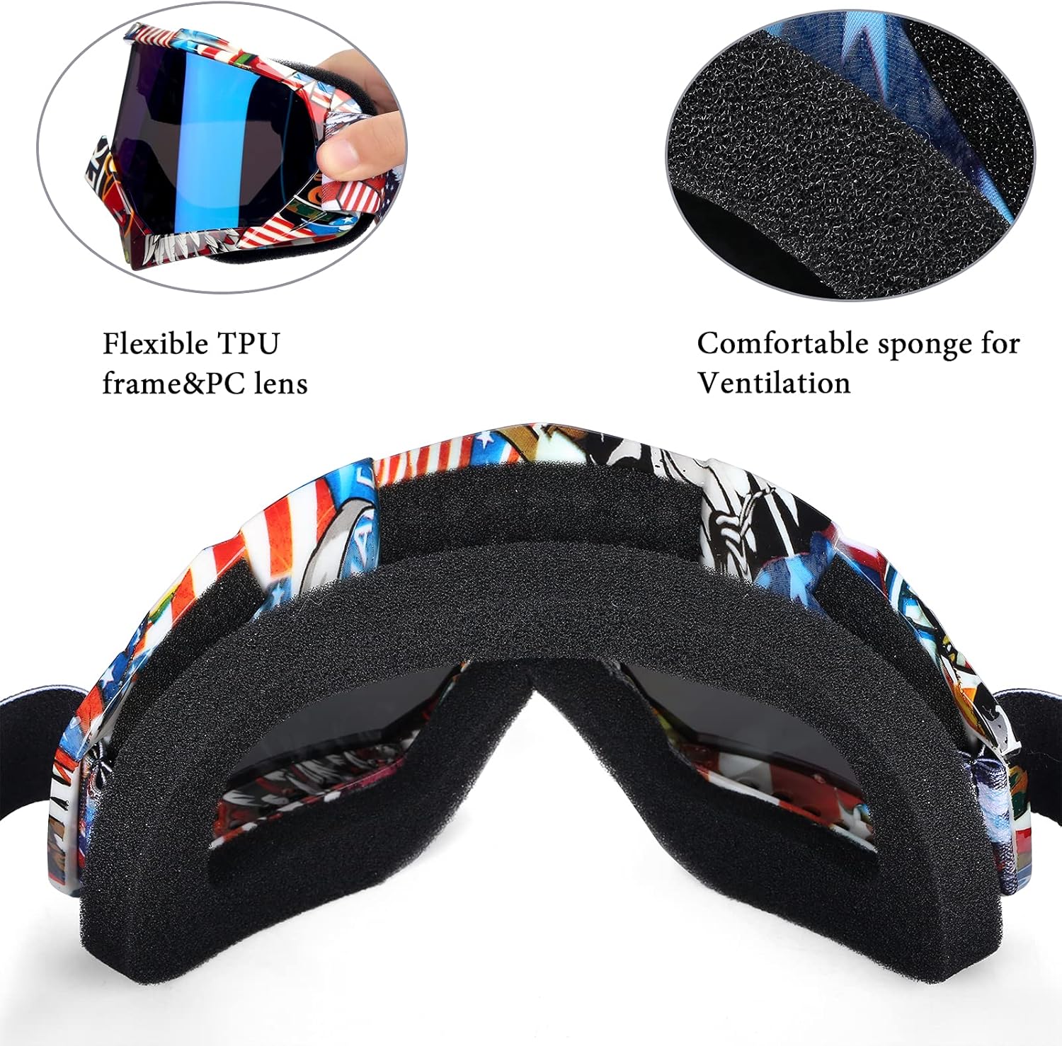 Dirt Bike Goggles Anti fog Motorcycle Goggles Anti Scratch Motocross Goggles Youth ATV Goggles Off road Goggles OTG Goggles Compatible with Helmets Protecticve Ridding Goggles : Automotive