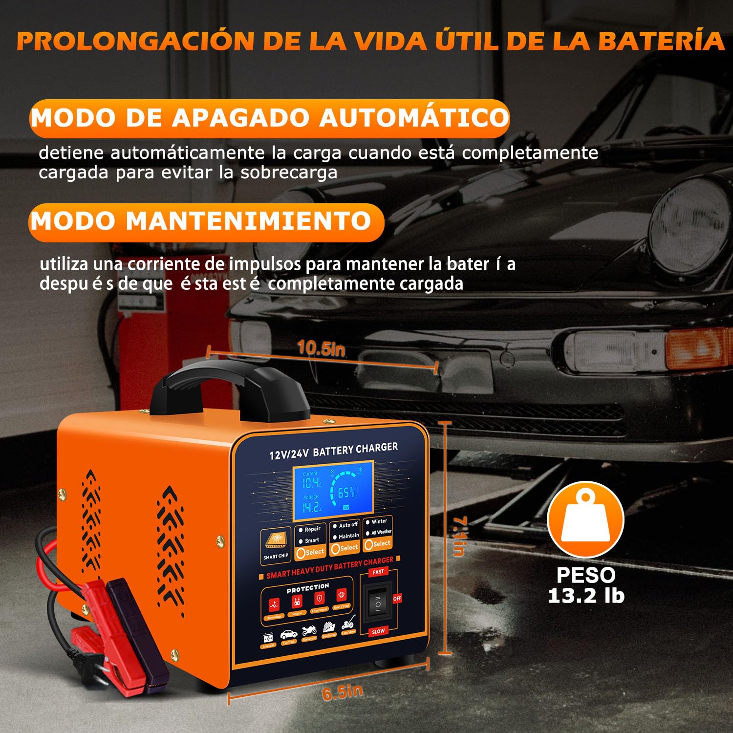 SolaMr 12V/24V Cargador Baterias Coche y Mantenedor Bateria, Arancador Batería Coche Inteligente Automático, 0-20A Car Battery Charger con Reparación, Modo Invierno, para AGM Coche Camión Moto