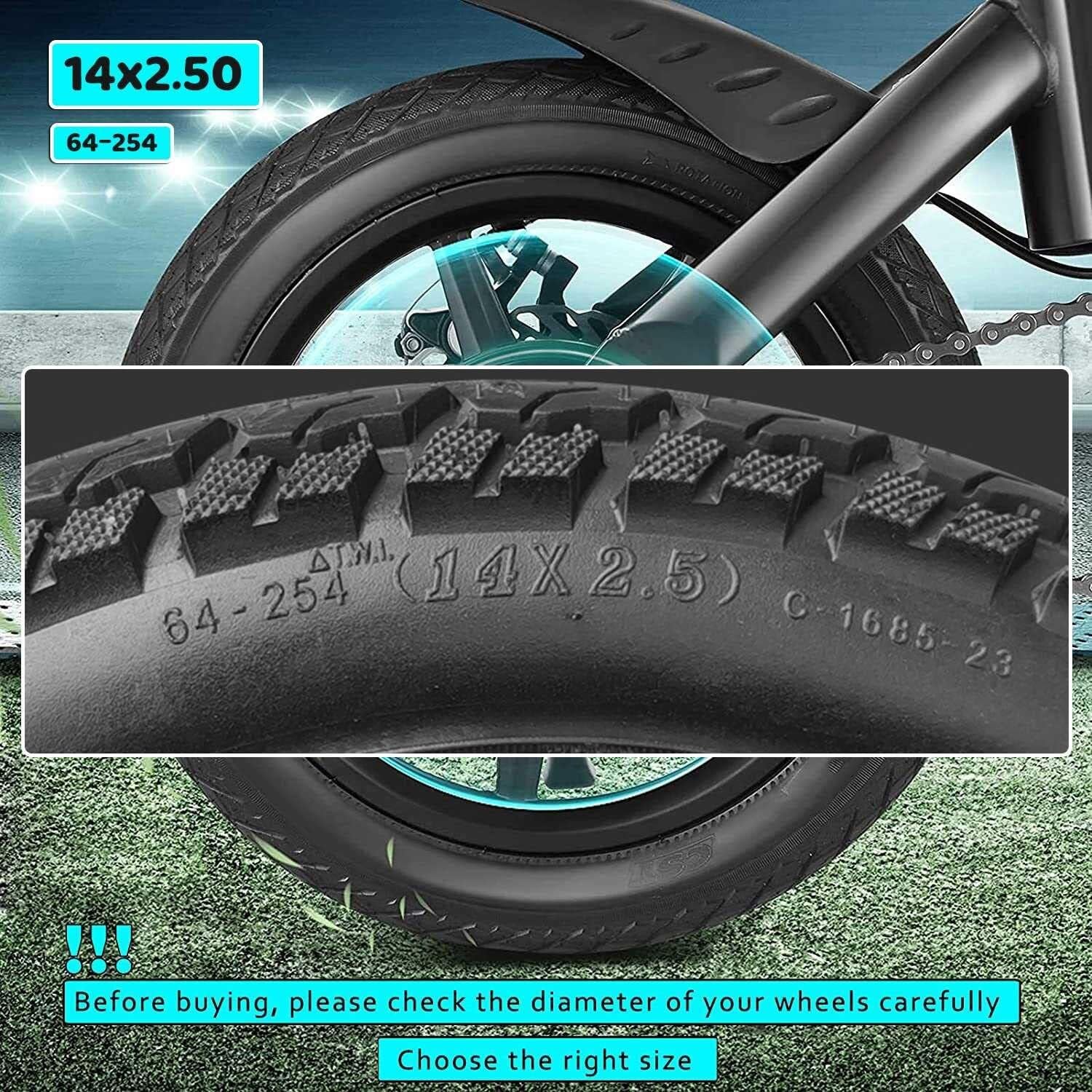 14X2,50 Dętka do Roweru Elektrycznego | 14 2,50 Gumowa Opona Antyprzebiciowa do Roweru Elektrycznego z Dętka z Zagiętym Wentylem | 64-254 14 X 2,50 Opona Odporna na Zużycie