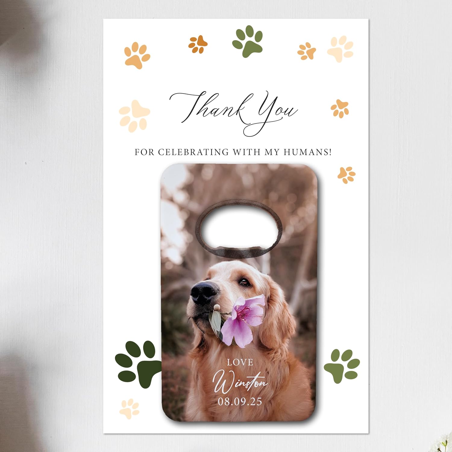 20 Set of Custom Photo Pet Party Favors for Guests, Dog Birthday Favors, Dog Photo Magnet Bottle Opener and Thank You Card, Pawty Birthday (Credir Card) image 3