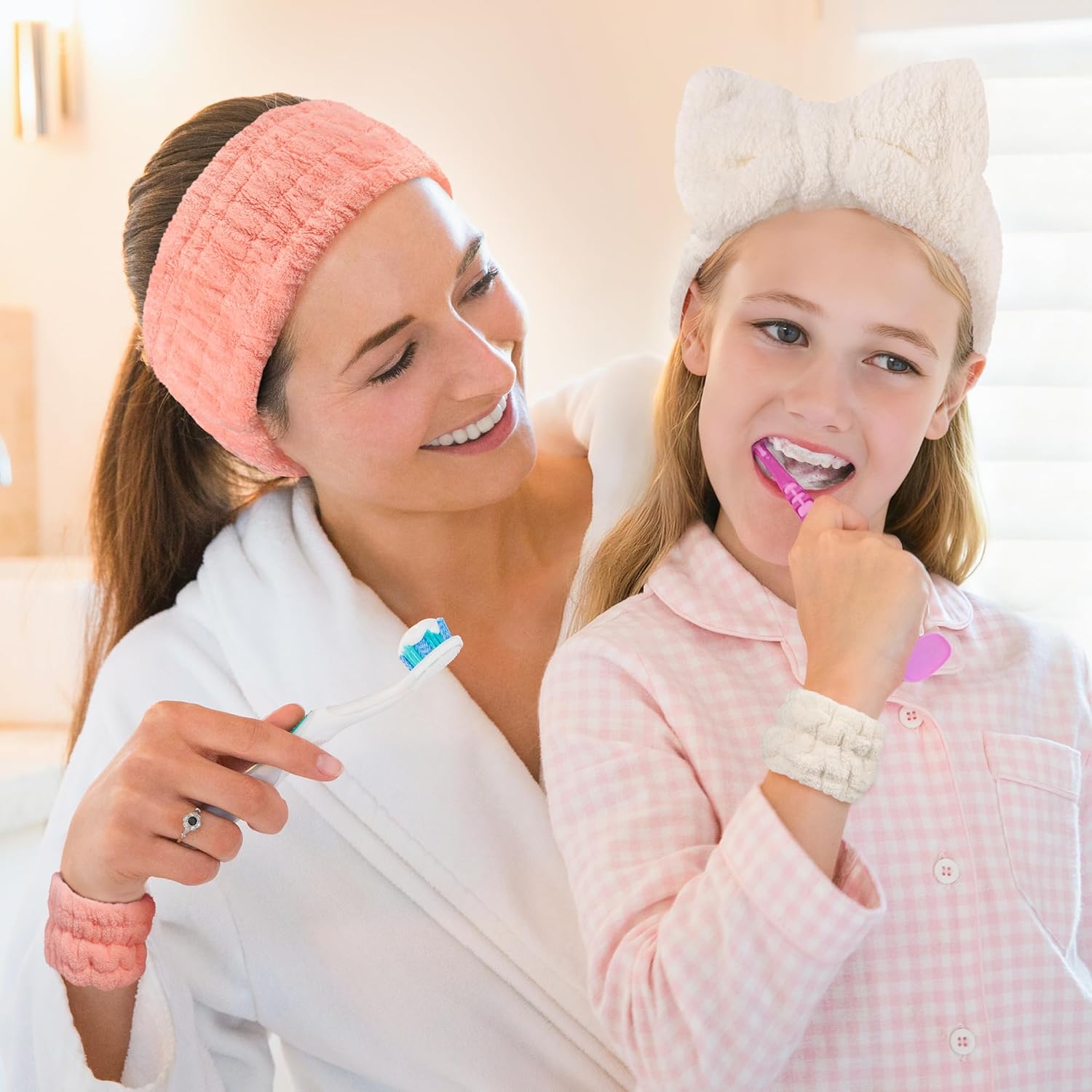 9 Pcs Spa Headband for Washing Face,Skincare Headband and Wristband Set,Women Teen Girls Facial Hairbands for Washing Face, Makeup, Sports, Yoga (apricot + blue + orange pink) - Image 6