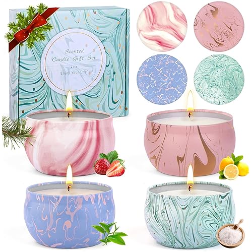 Candle Gifts,Scented Candles Christmas Gift Set for Women, 4 Pack Aromatherapy Candles for Home Scented, Natural Soy Wax Candles Gift Set for Birthday, Mother's Day, Christmas, Valentine's Day