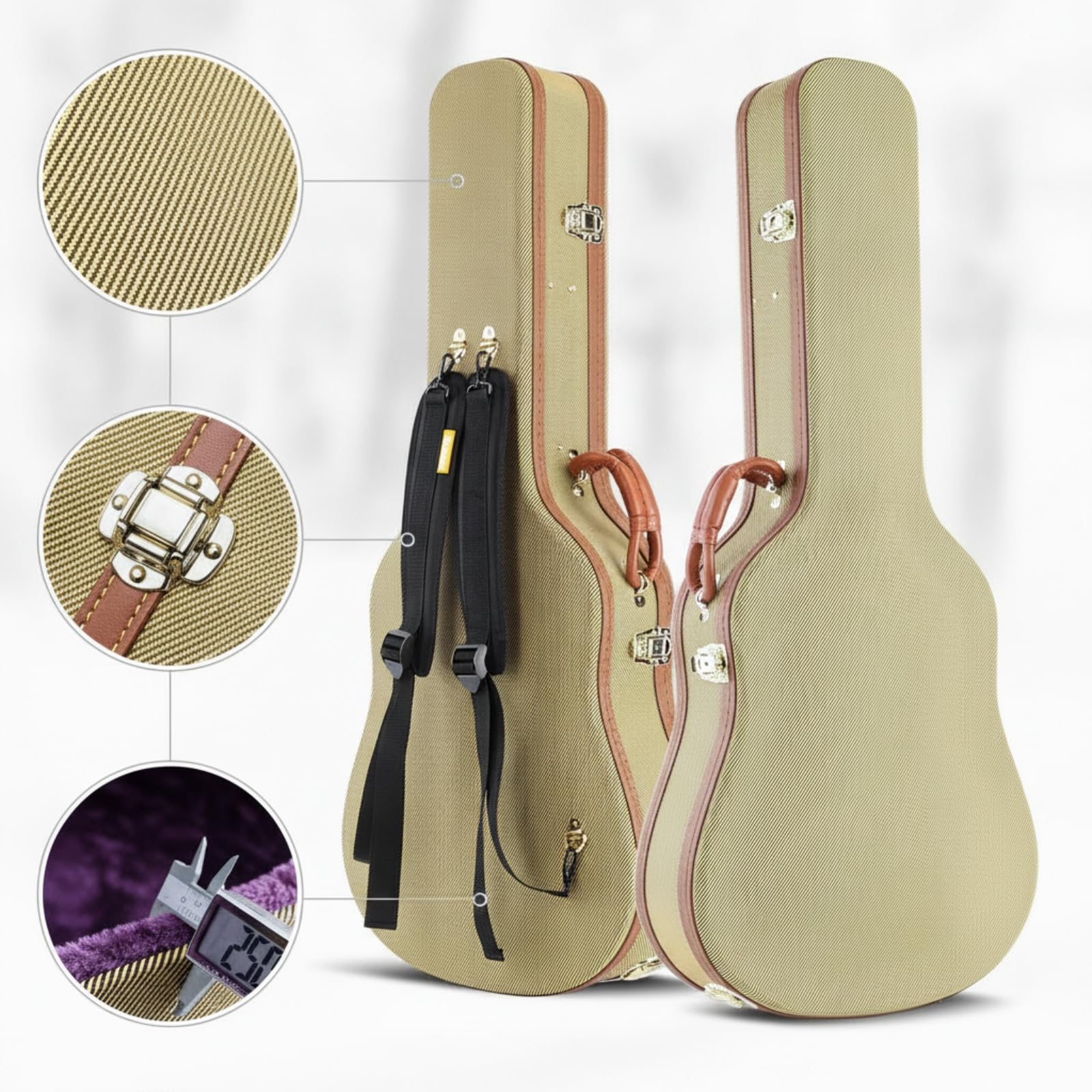 Custodia Chitarra Acustica Rigida Custodia Valigetta Custodia con Spallacci Manico Imbottito Struttura in Legno Rivestimento in Pelle PU Interno in