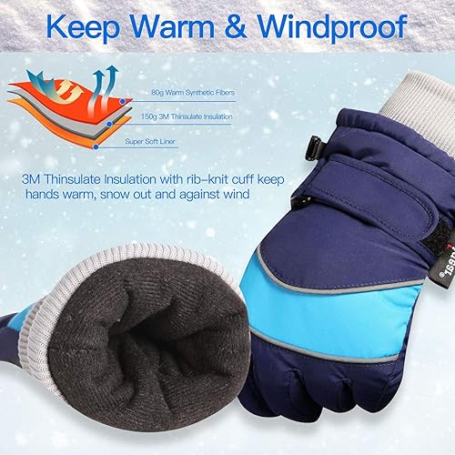 Miniatura 3 de Unigear Guantes de esquí para niños, impermeables, para invierno, clima frío, snowboard y snowboard, se adaptan tanto a niños como a niñas