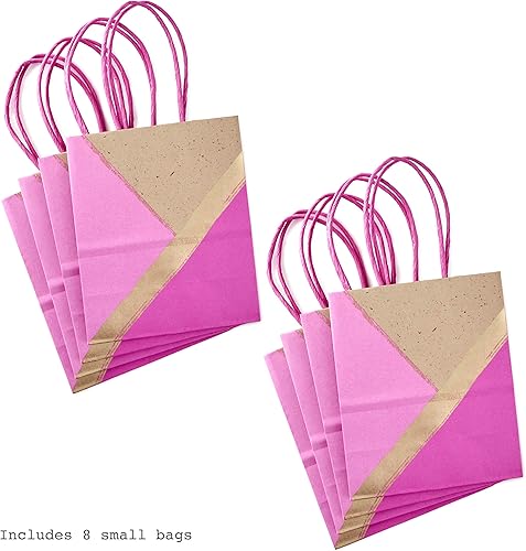 Miniatura 5 de Hallmark Bolsas de regalo pequeñas de papel de 6 pulgadas, paquete de 8 (rosa y kraft) para Navidad, cumpleaños, día de la madre, bodas, baby