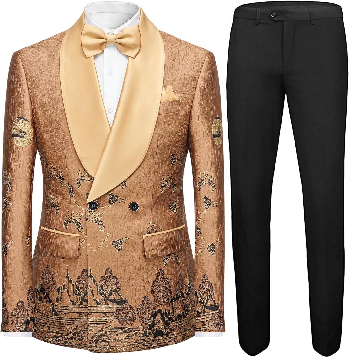 Mens Jacquard Suits 2pcs Wedding Tuxedo