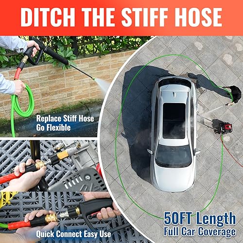 Miniatura 3 de YAMATIC - Manguera súper flexible para lavadora a presión de 50 pies para reemplazo de lavadora eléctrica, extensión resistente a torceduras