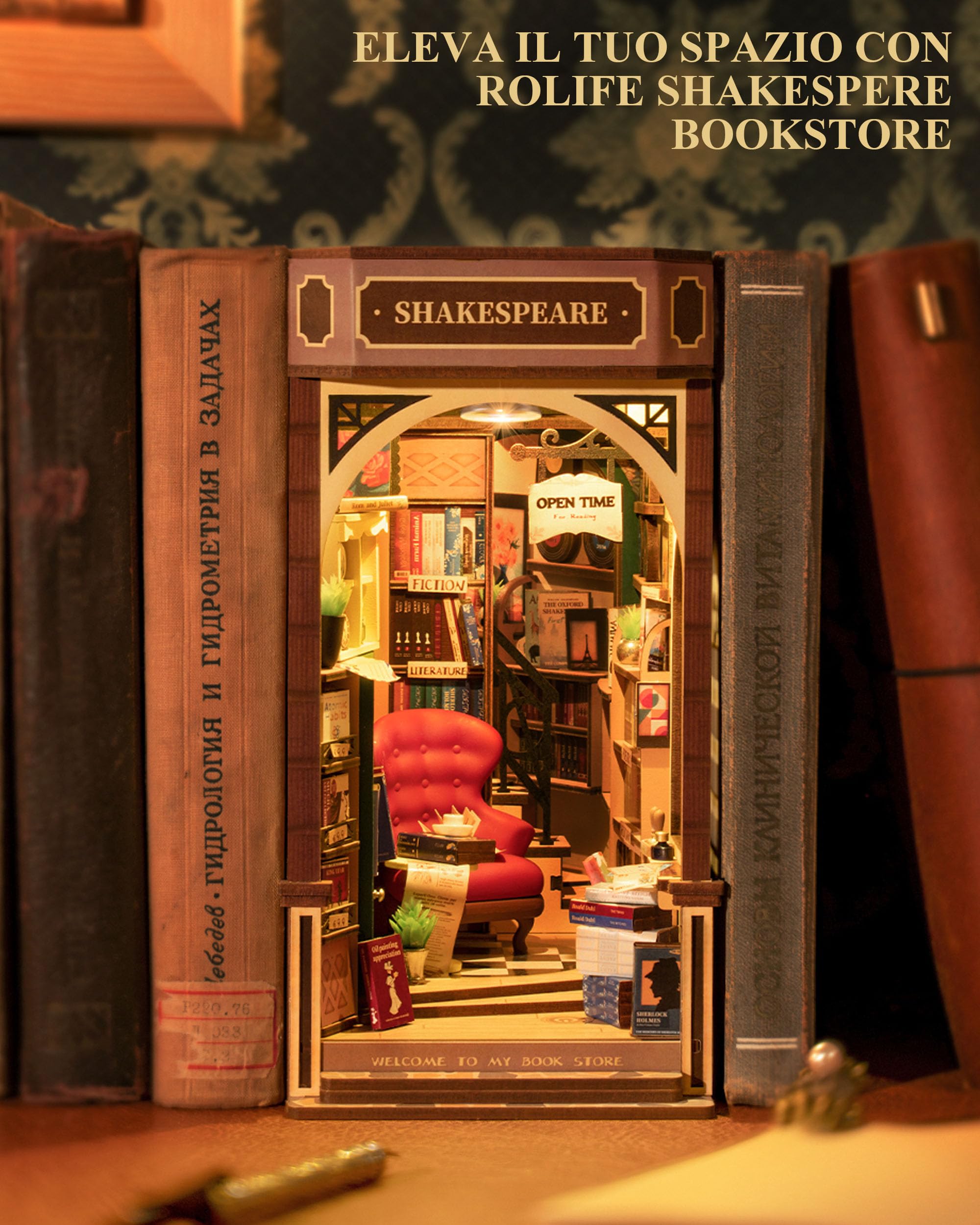 Rolife Book Store Kit Book Nook,Booknook Diorama Shakespeare,Regalo di Decorazione della scrivania per Gli Insegnanti(TGB07)