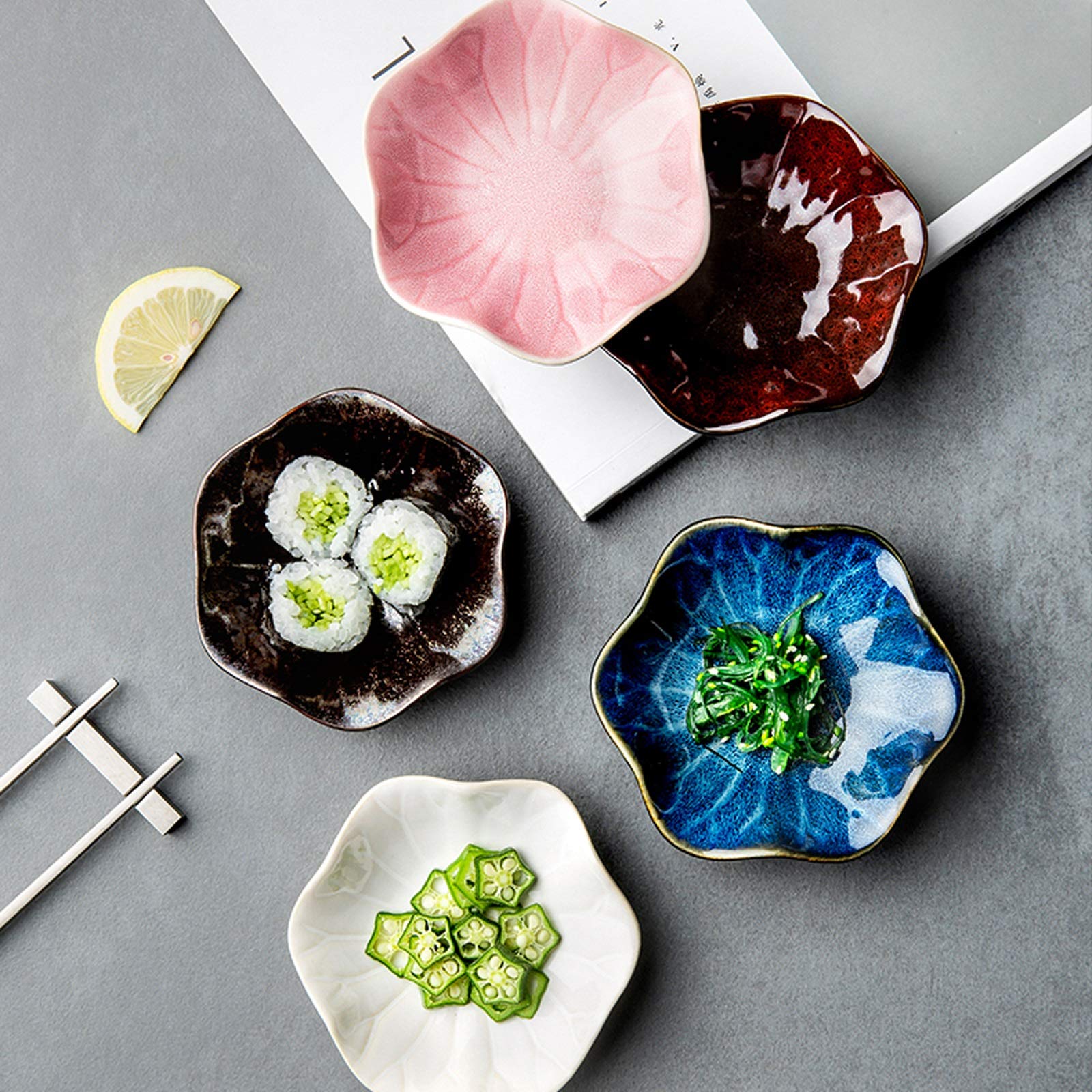 Dipschälchen Keramische Dip-Schalen Set exquisite Blumenform Tauchsauce-Schüsseln / Gerichte für Tomatensauce, Eiscreme, Desserts und andere Party-Abendessen 4,3 Zoll Saucen Schalen ( Color : Black )