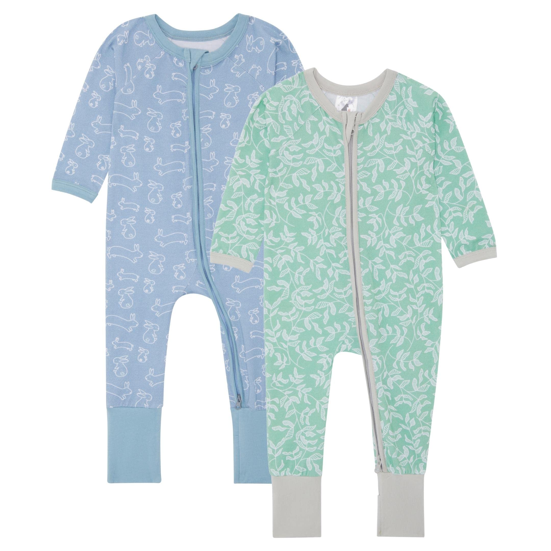 Bramble & Bear (2-Pack) Toddler & Baby Sleepsuits for Boys & Girls | 100% Organic Cotton, Super Soft Baby Sleepwear | Full Zip Sleepsuits with Easy Accessibility | Stretch Fit, Footless Sleepsuits